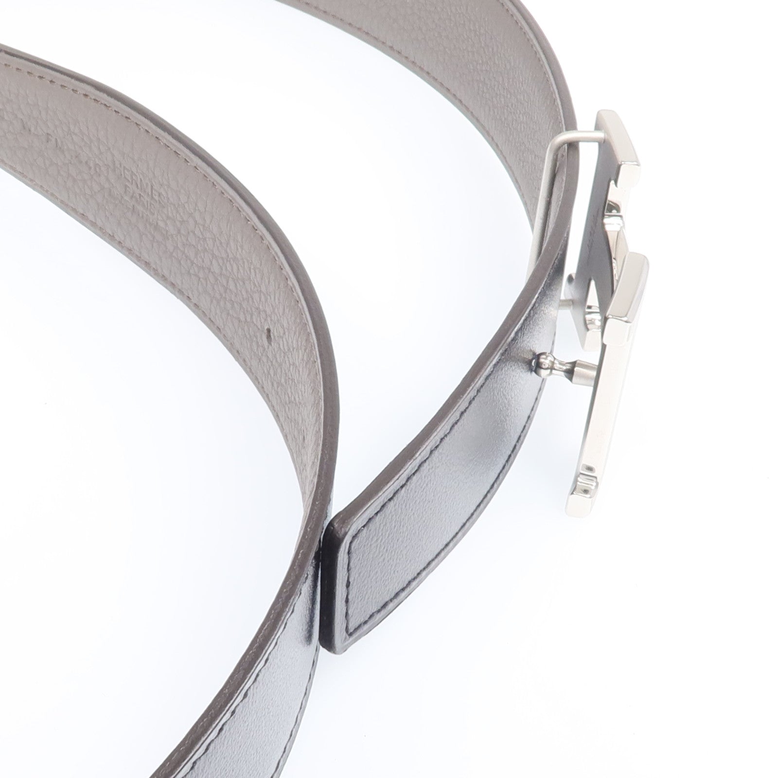 HERMES Togo/Box皮革H Belt buckle銀扣皮帶Noir/Etain
