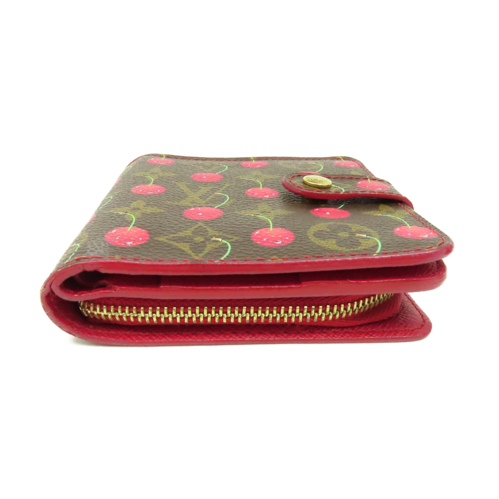 LOUIS VUITTON 【清倉大減價】Monogram Cherry Compact Zip Wallet金扣錢包啡色