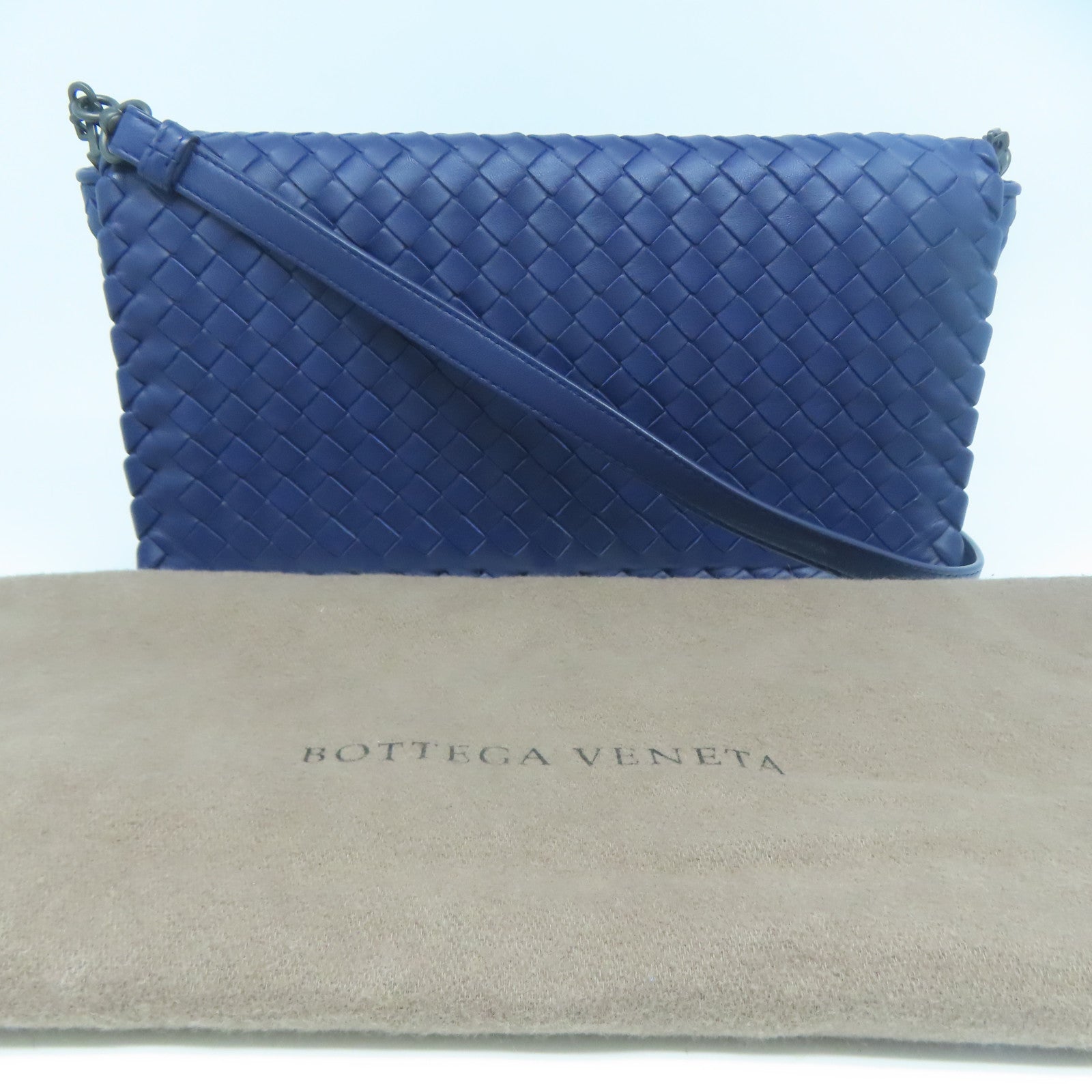 BOTTEGA VENETA 【清倉大減價】羊皮皮革Shoulder Bag黑扣肩背袋藍色