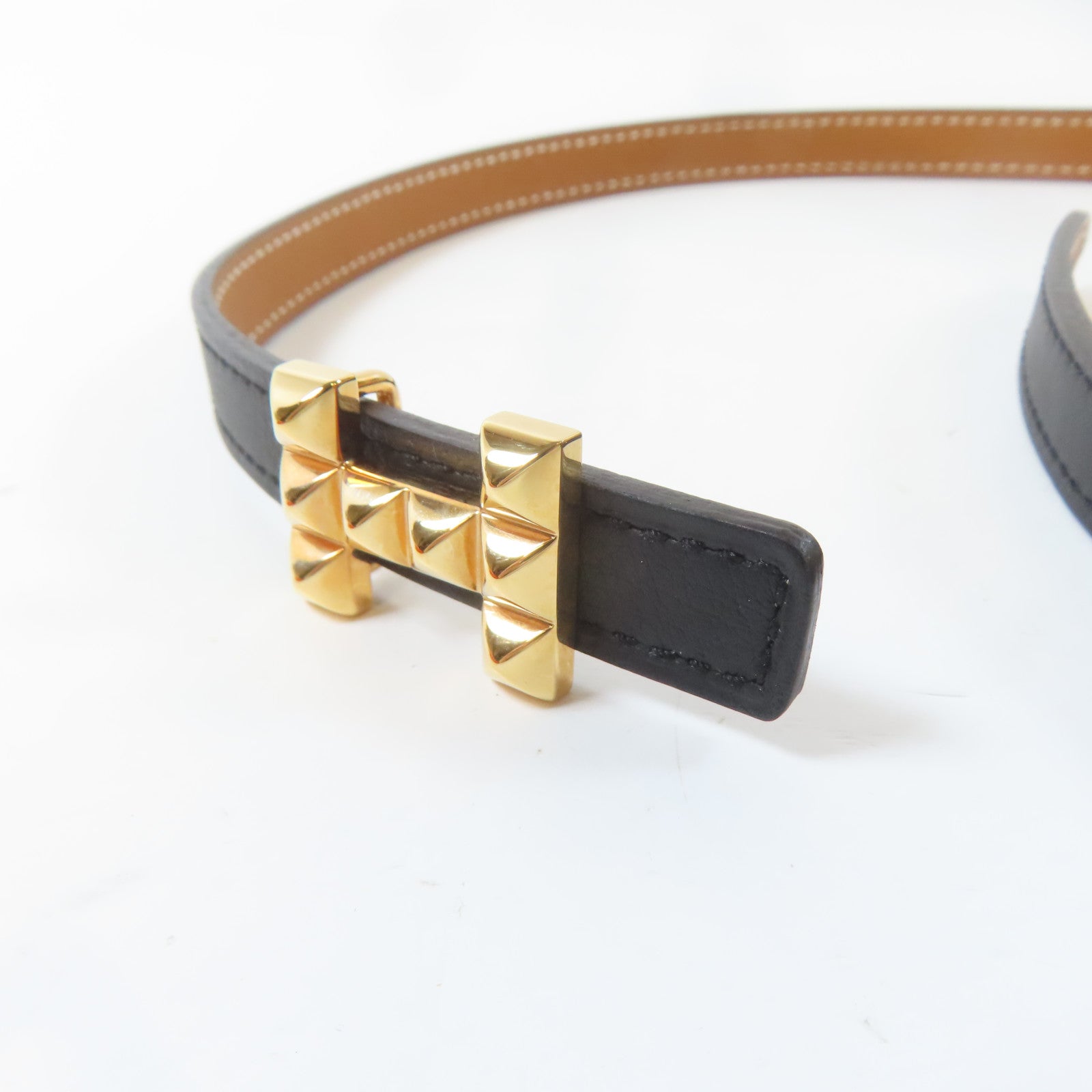 HERMES Epsom皮革Belt金扣皮帶黑色