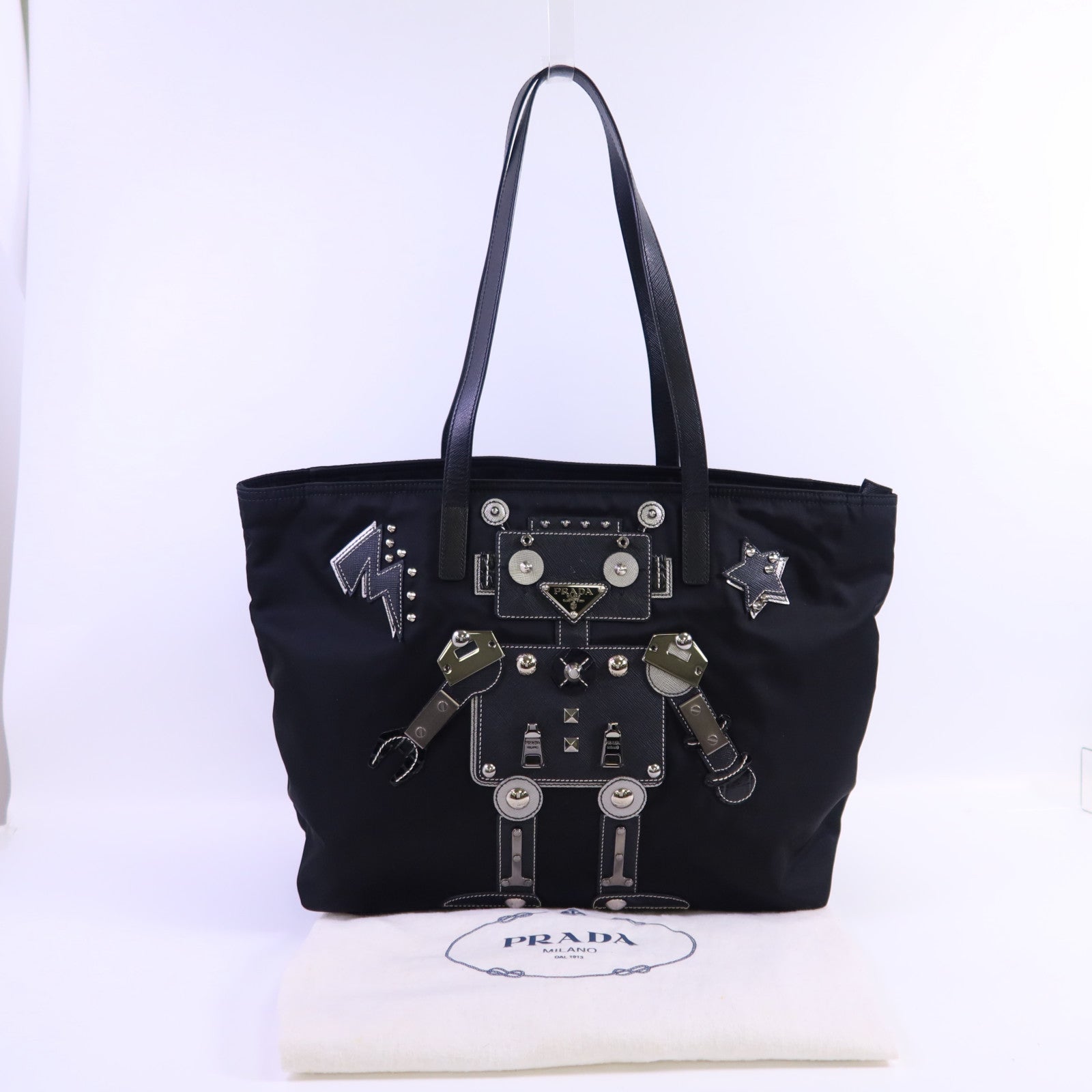 PRADA 尼龍Tote Bag銀扣肩背袋
