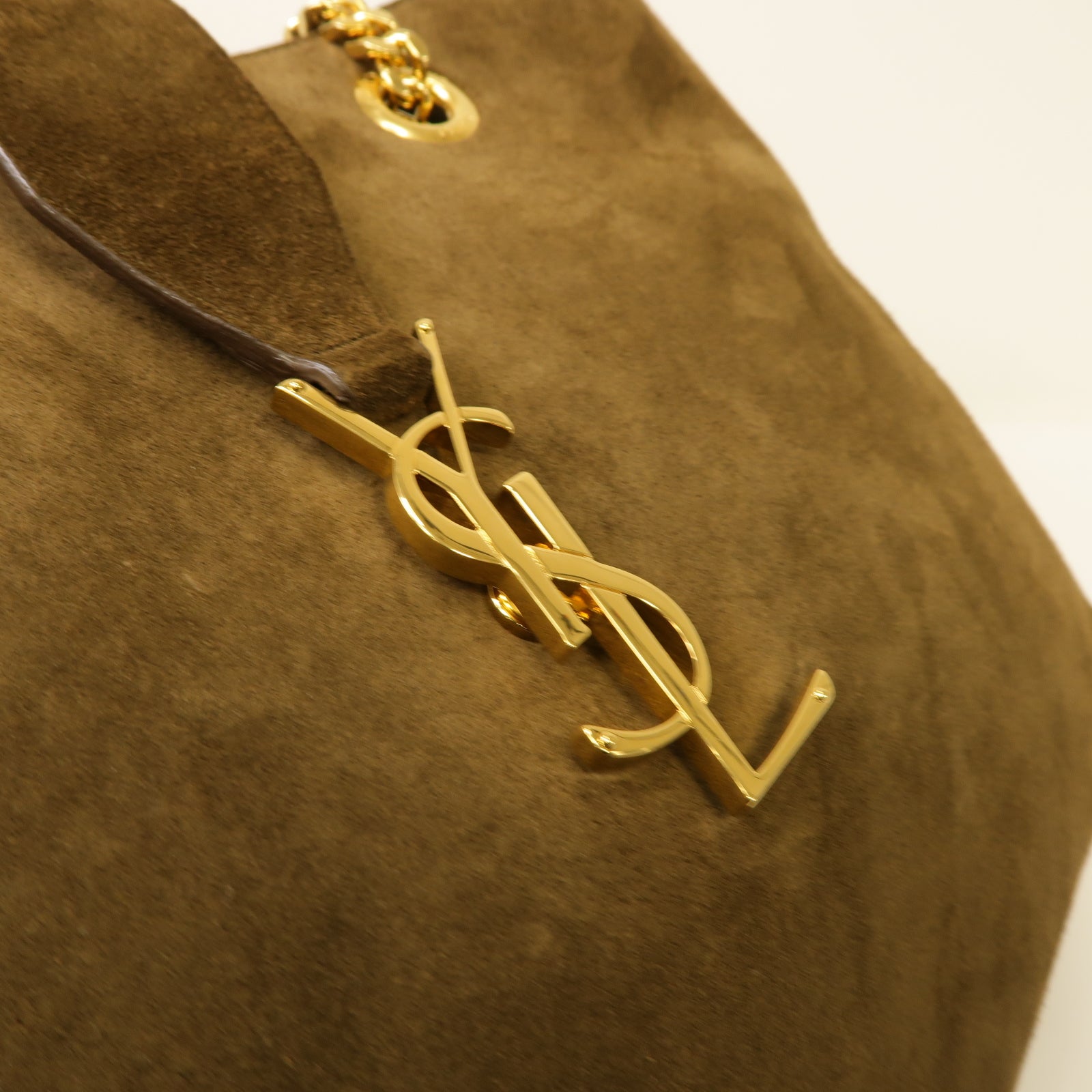 SAINT LAURENT 麂皮皮革Chain Shoulder Bag金扣肩背袋啡色