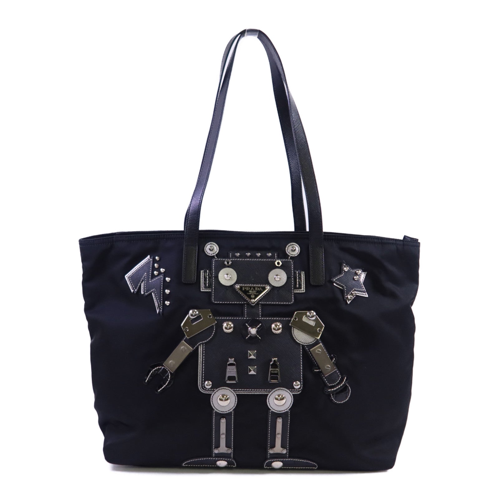 PRADA 尼龍Tote Bag銀扣肩背袋