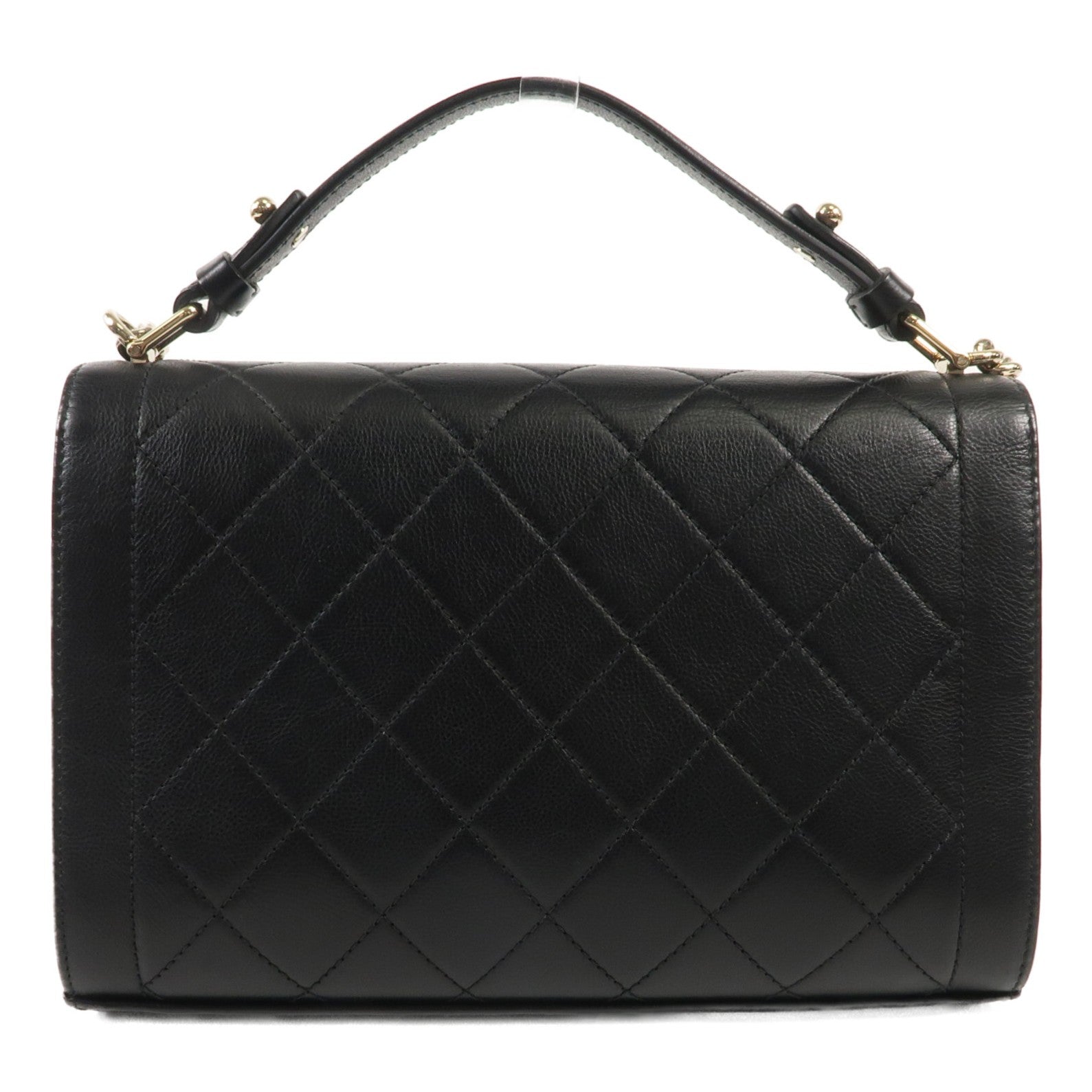 CHANEL 牛皮皮革Chain Shoulder金扣鏈帶手挽肩背兩用袋