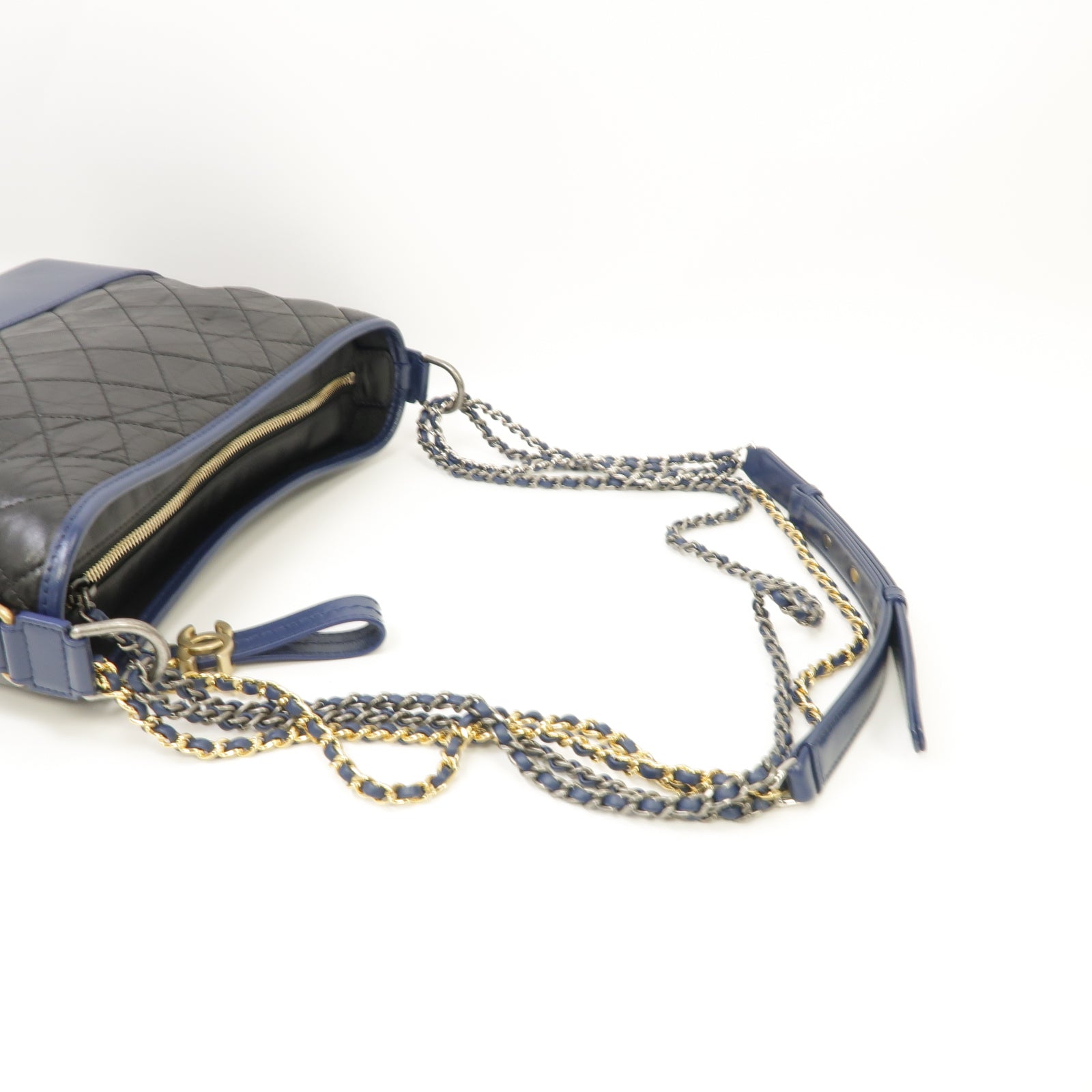CHANEL 【激減優惠】菱格牛皮皮革Gabrielle金銀扣肩背袋藍色