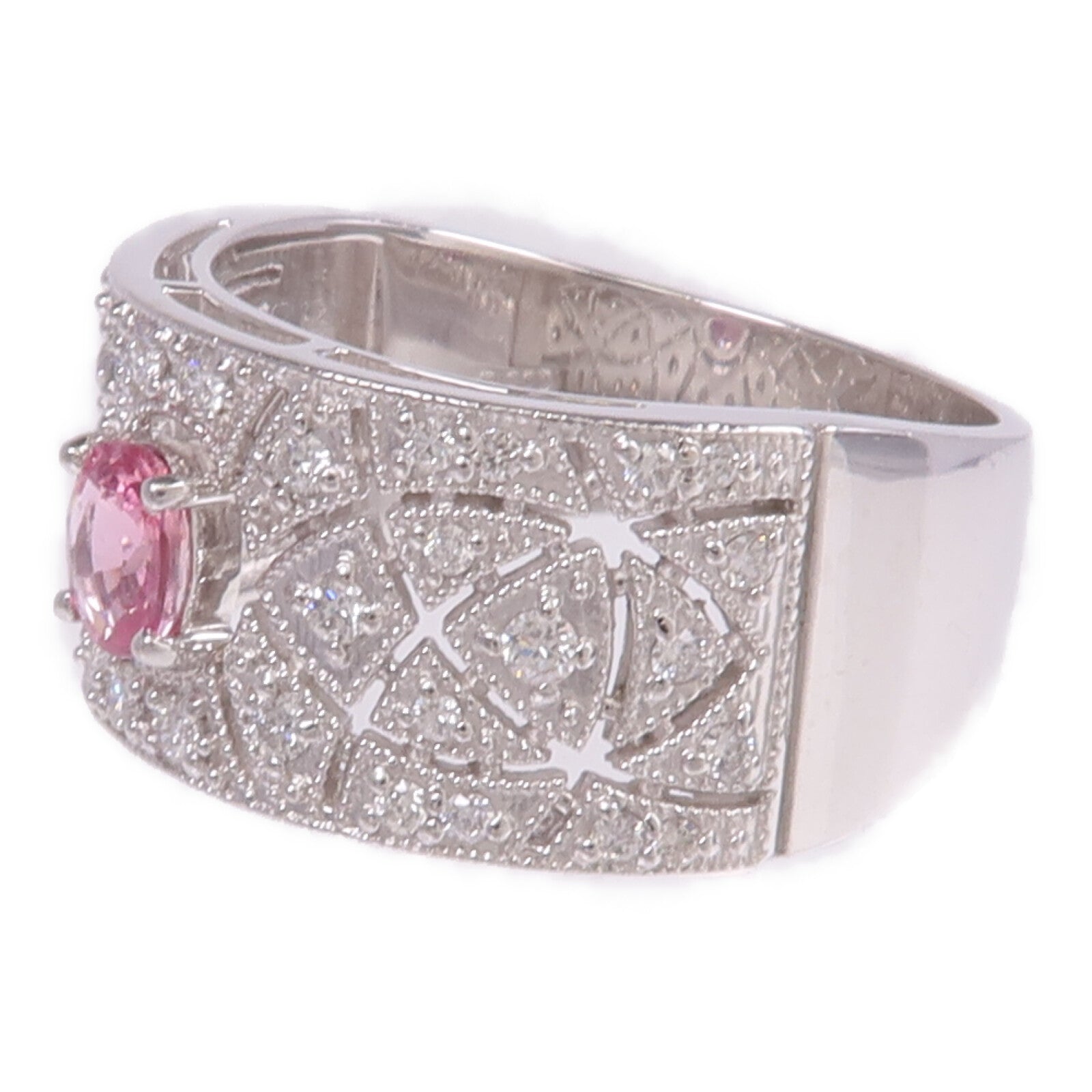 JEWELRY PT900鉑金Pink Sapphire Diamond Ring粉紅色藍寶石/鑽石戒指US#8.25