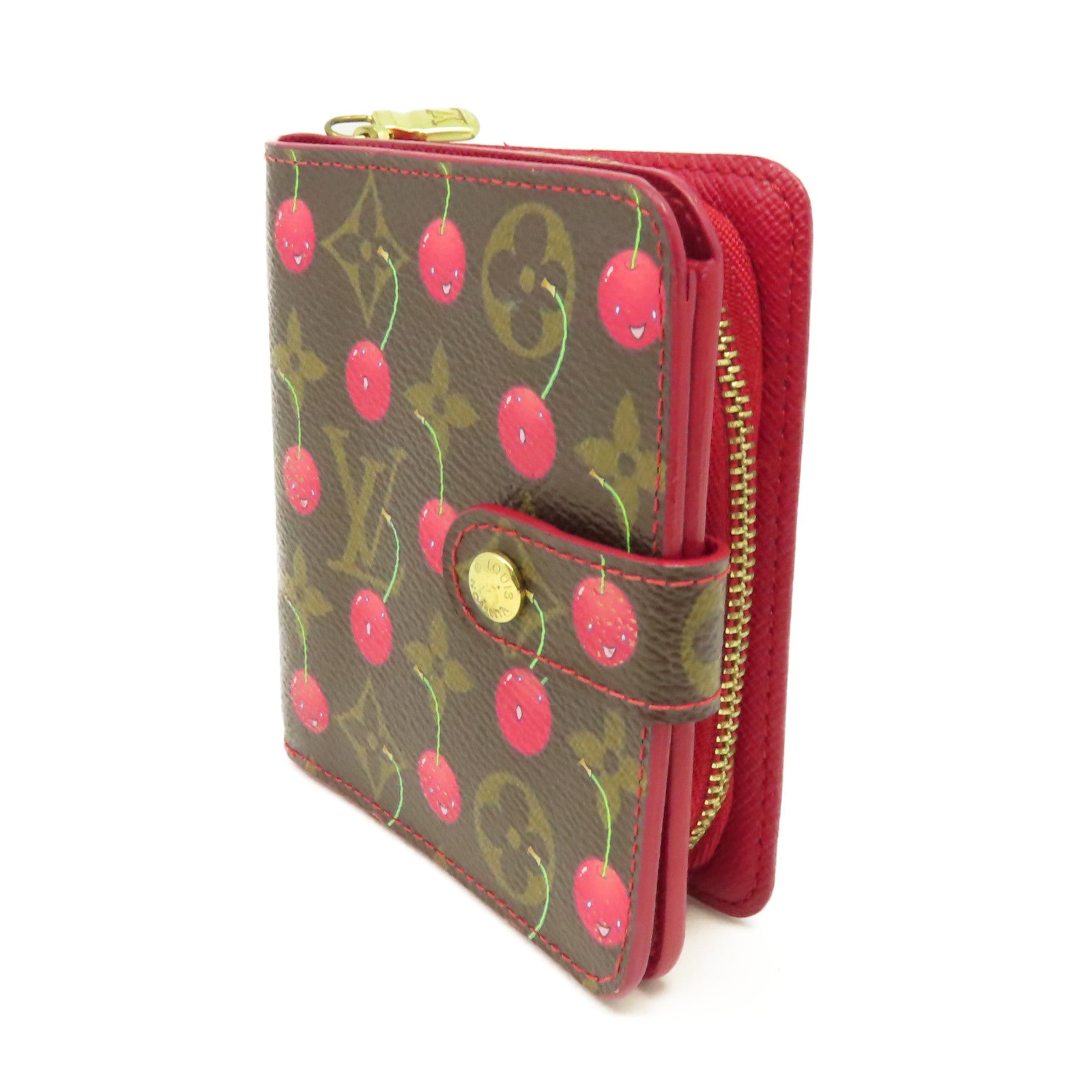 LOUIS VUITTON 【清倉大減價】Monogram Cherry Compact Zip Wallet金扣錢包啡色