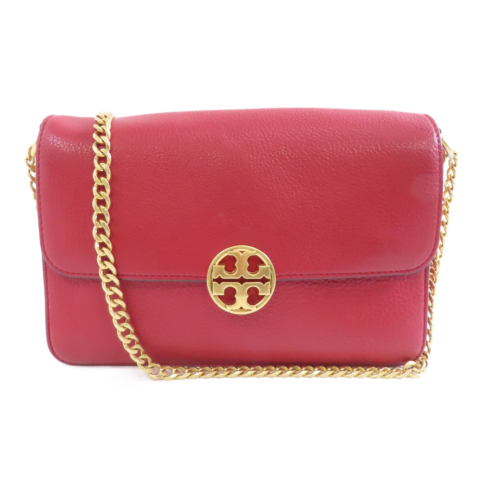 Tory Burch 牛皮皮革Chain Shoulder Bag金扣鏈帶肩背袋紅色