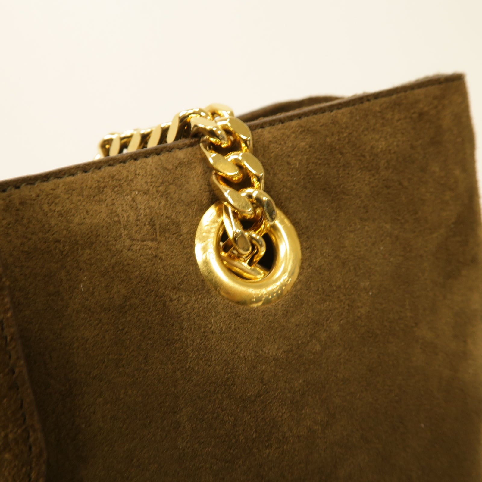 SAINT LAURENT 麂皮皮革Chain Shoulder Bag金扣肩背袋啡色