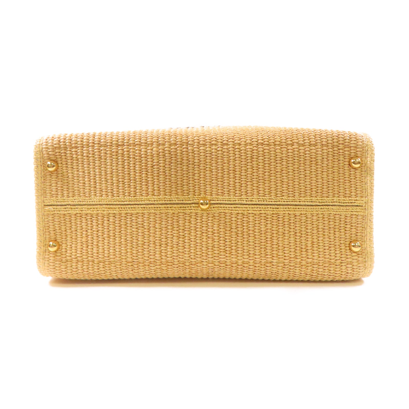 FENDI 【激減優惠】Woven Straw Sunshine Medium Tote金扣手挽肩背兩用袋淺褐色