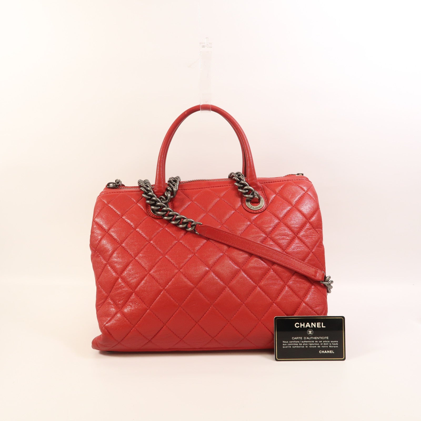 CHANEL 牛皮皮革2 Way Shoulder銀扣鏈帶手挽肩背兩用袋