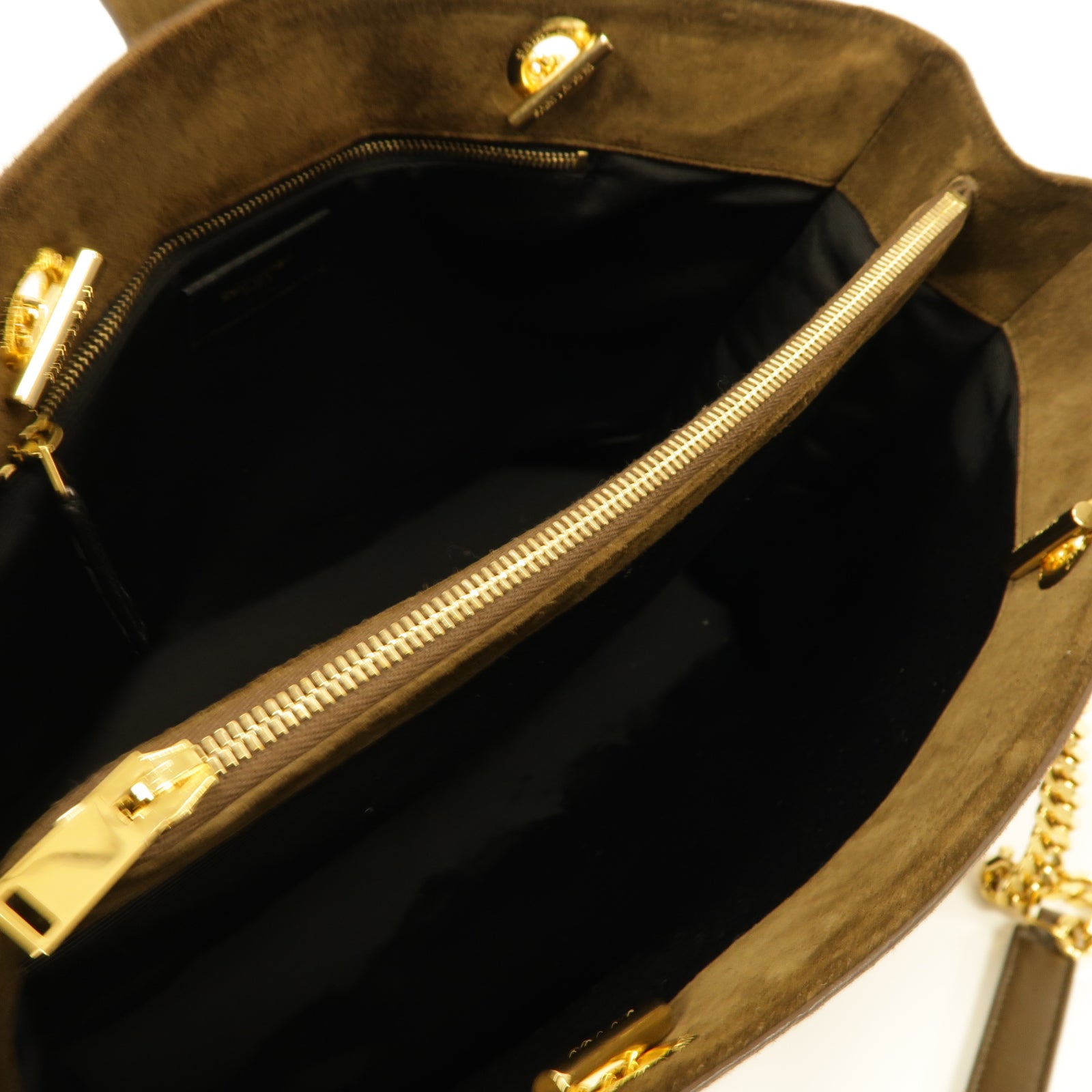 SAINT LAURENT 麂皮皮革Chain Shoulder Bag金扣肩背袋啡色
