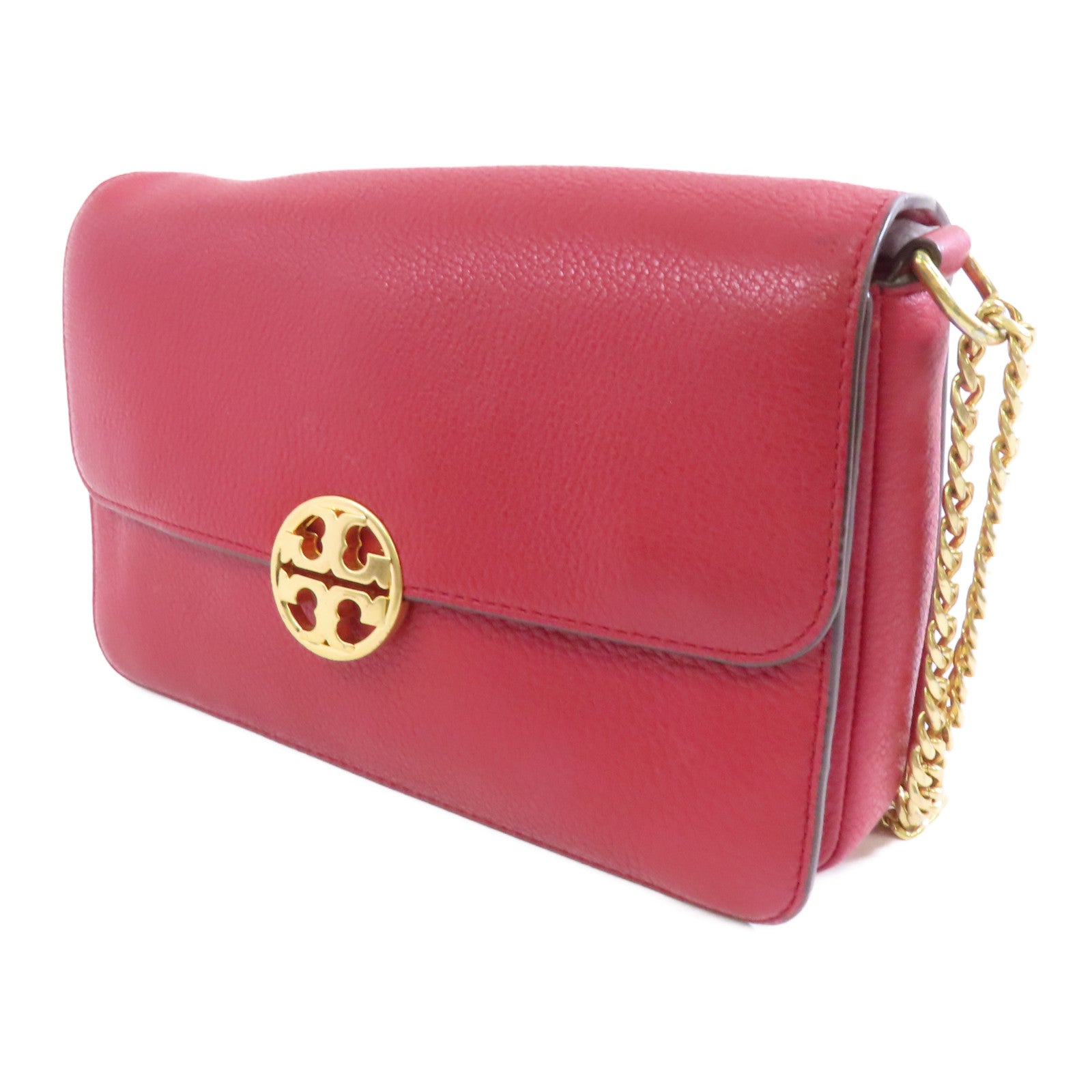 Tory Burch 牛皮皮革Chain Shoulder Bag金扣鏈帶肩背袋紅色