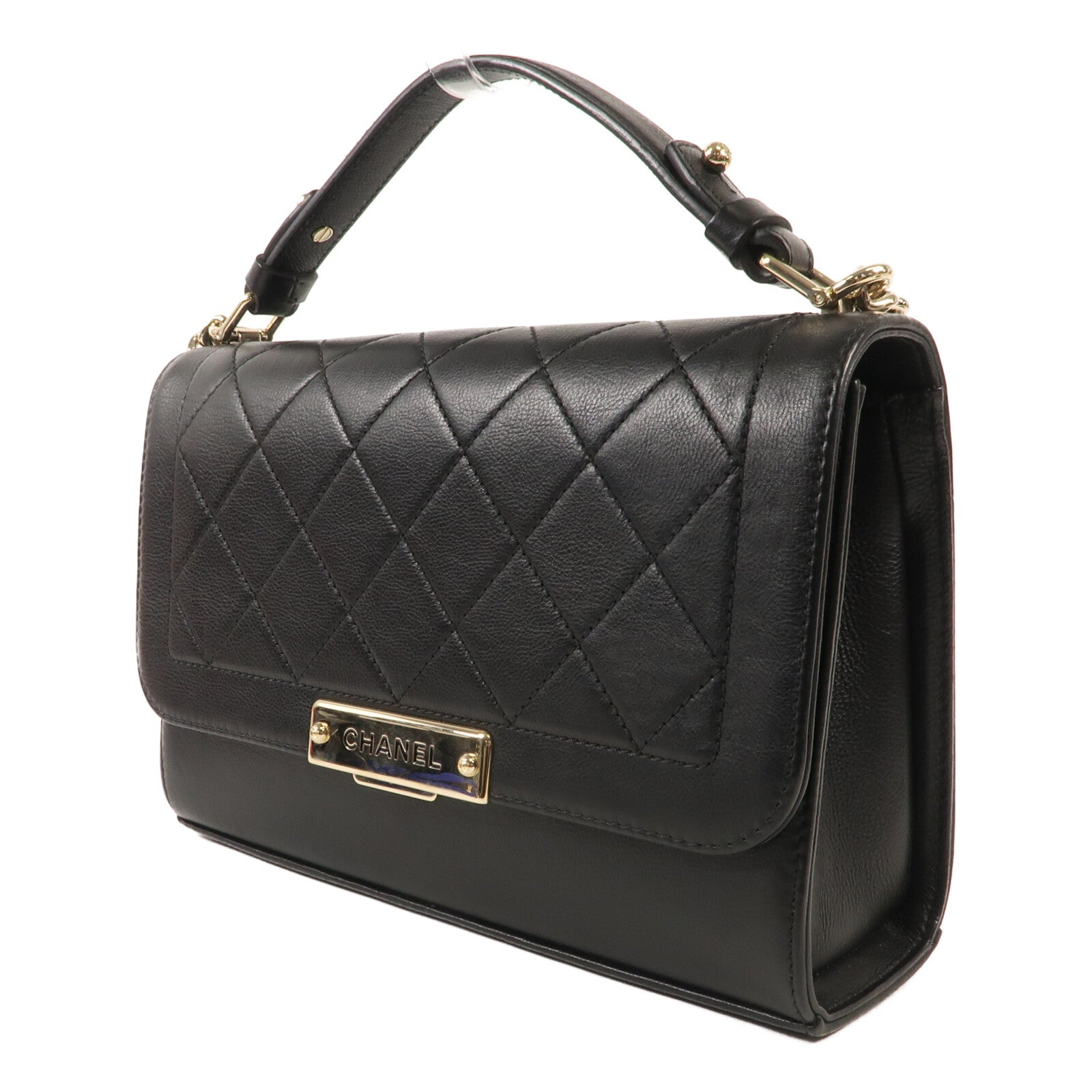 CHANEL 牛皮皮革Chain Shoulder金扣鏈帶手挽肩背兩用袋