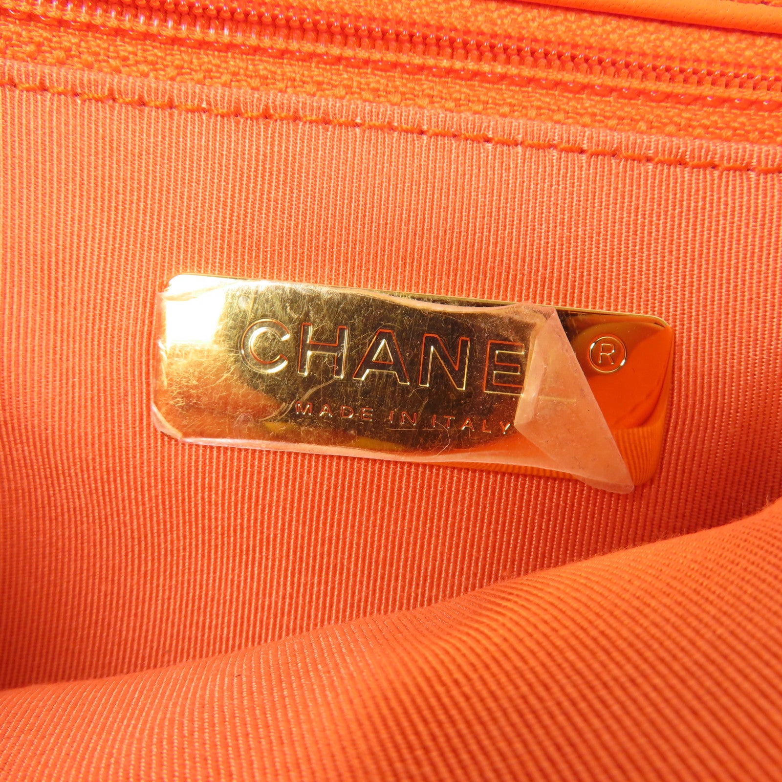 CHANEL 菱格牛皮皮革Chanel 19鏈帶手挽肩背兩用袋橙色