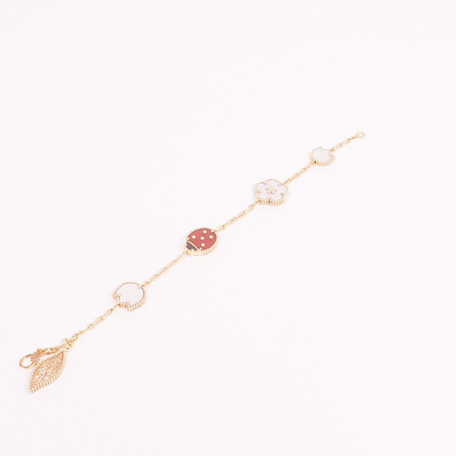 Van Cleef & Arpels 18K玫瑰金Lucky Spring Bracelet, 5 motifs珍珠母貝/紅玉髓/黑瑪瑙手鏈