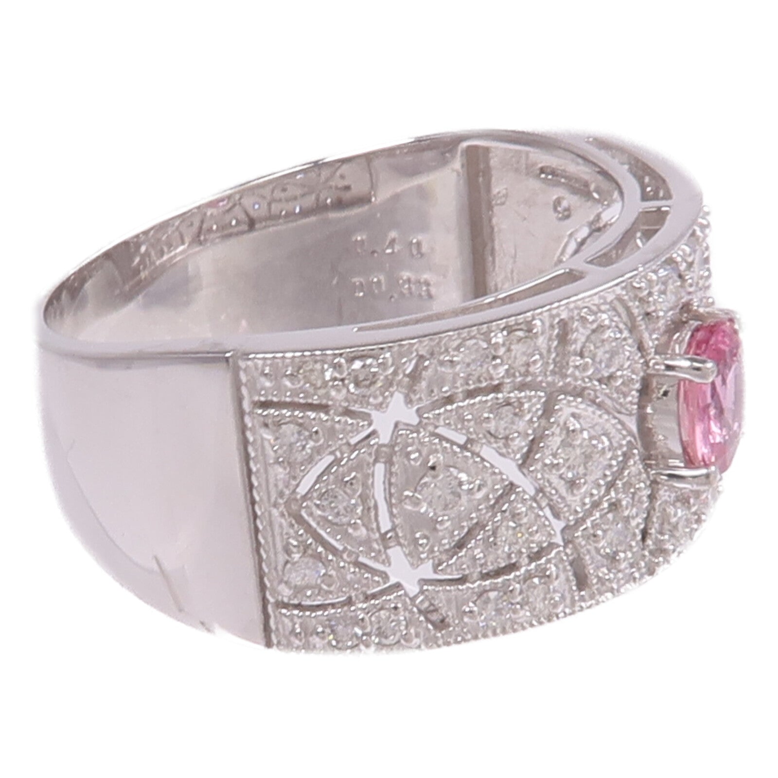 JEWELRY PT900鉑金Pink Sapphire Diamond Ring粉紅色藍寶石/鑽石戒指US#8.25