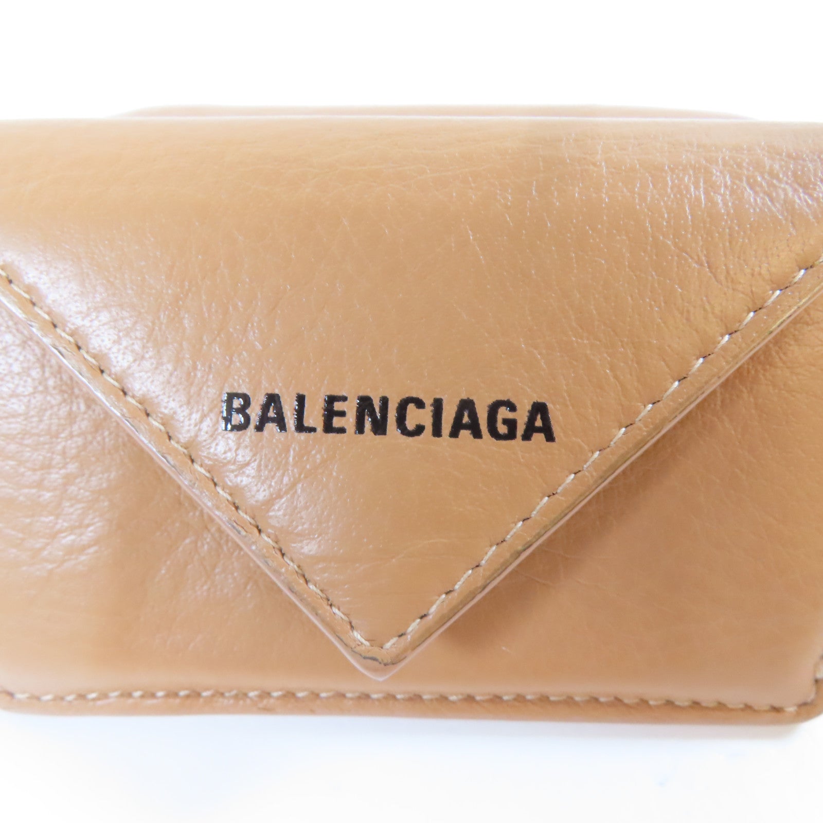 BALENCIAGA 羊皮皮革Trifold Wallet銀扣錢包杏色