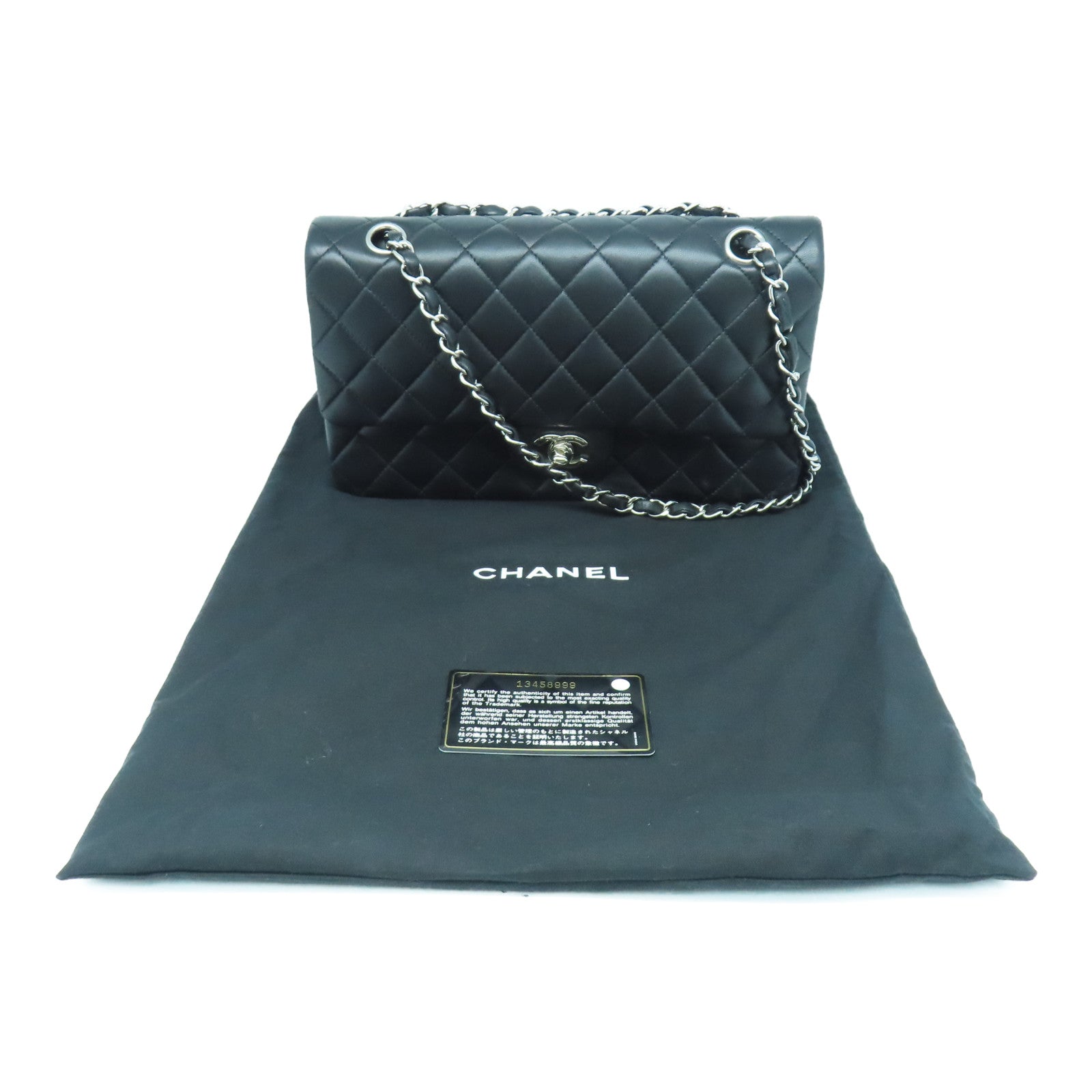 CHANEL rhombic sheepskin leather Chain Shoulder silver buckle chain shoulder bag black