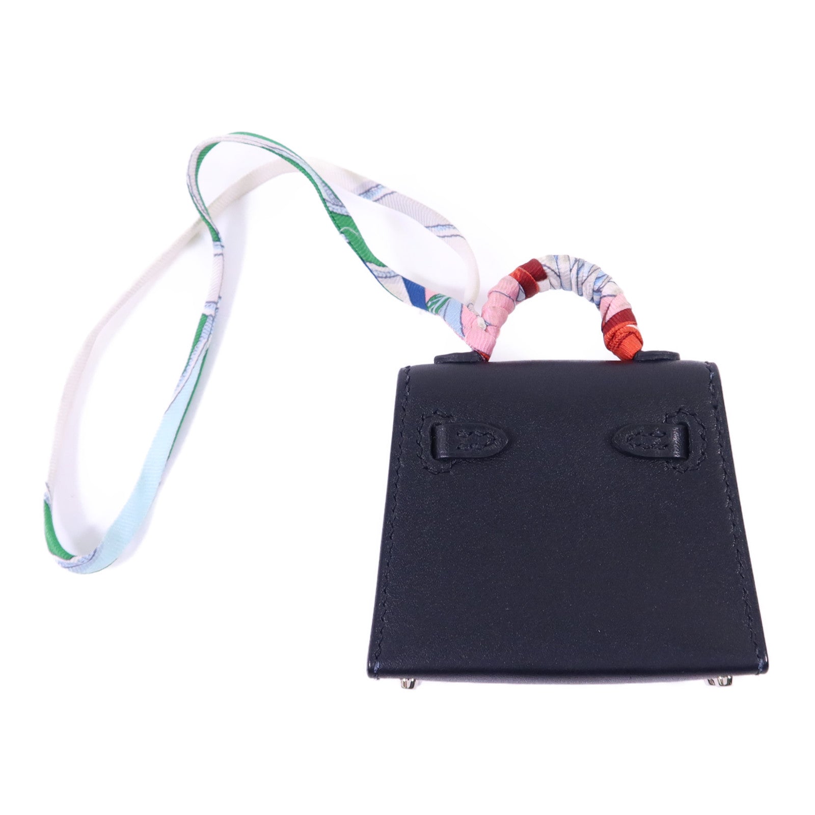 HERMES Tadelakt皮革Kelly Bag Charm 銀扣掛飾Noir