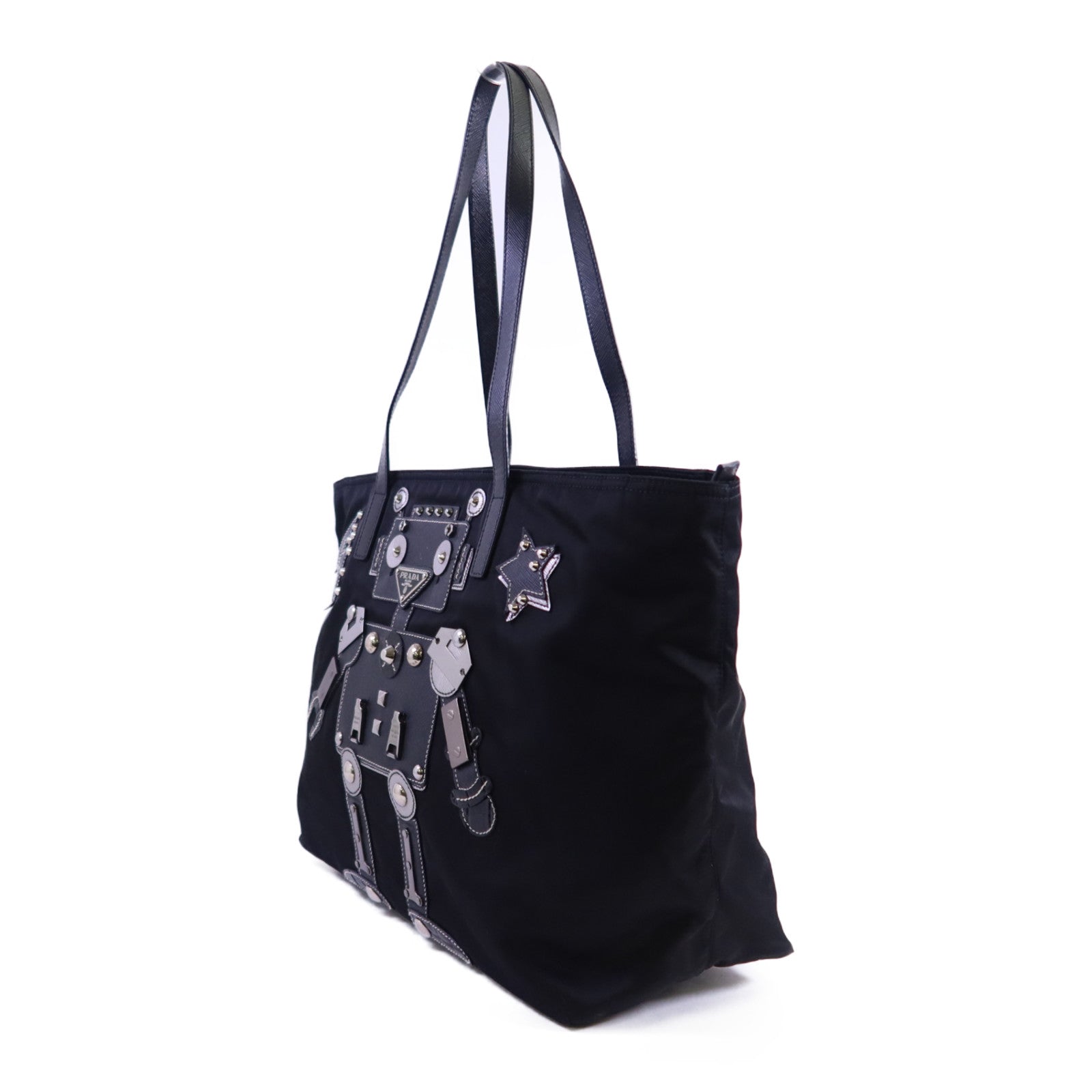 PRADA 尼龍Tote Bag銀扣肩背袋
