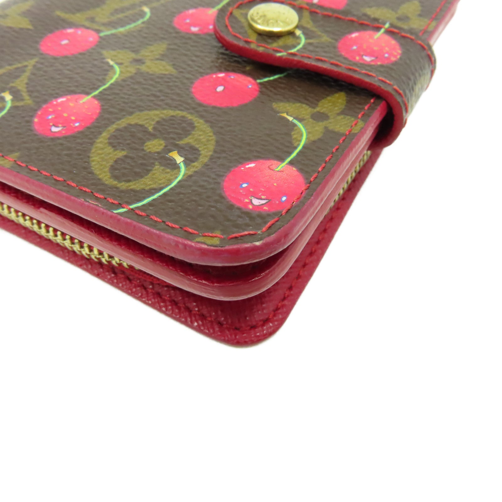 LOUIS VUITTON 【清倉大減價】Monogram Cherry Compact Zip Wallet金扣錢包啡色