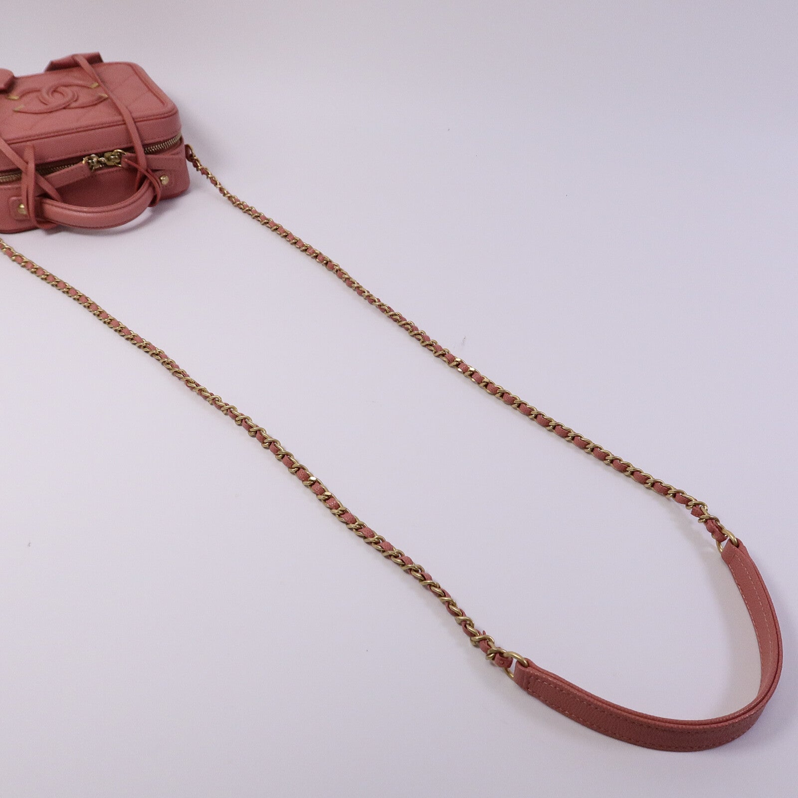 CHANEL 牛皮皮革Vanity Case 17cm鏈帶手挽肩背兩用袋