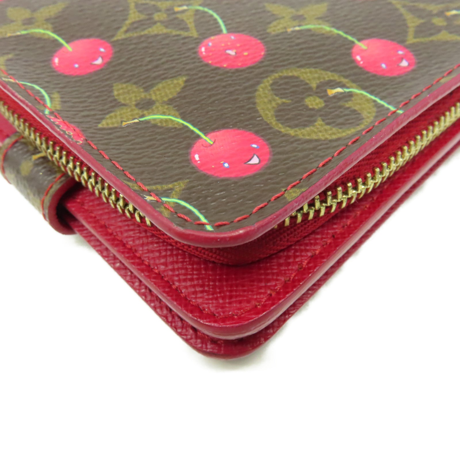 LOUIS VUITTON 【清倉大減價】Monogram Cherry Compact Zip Wallet金扣錢包啡色