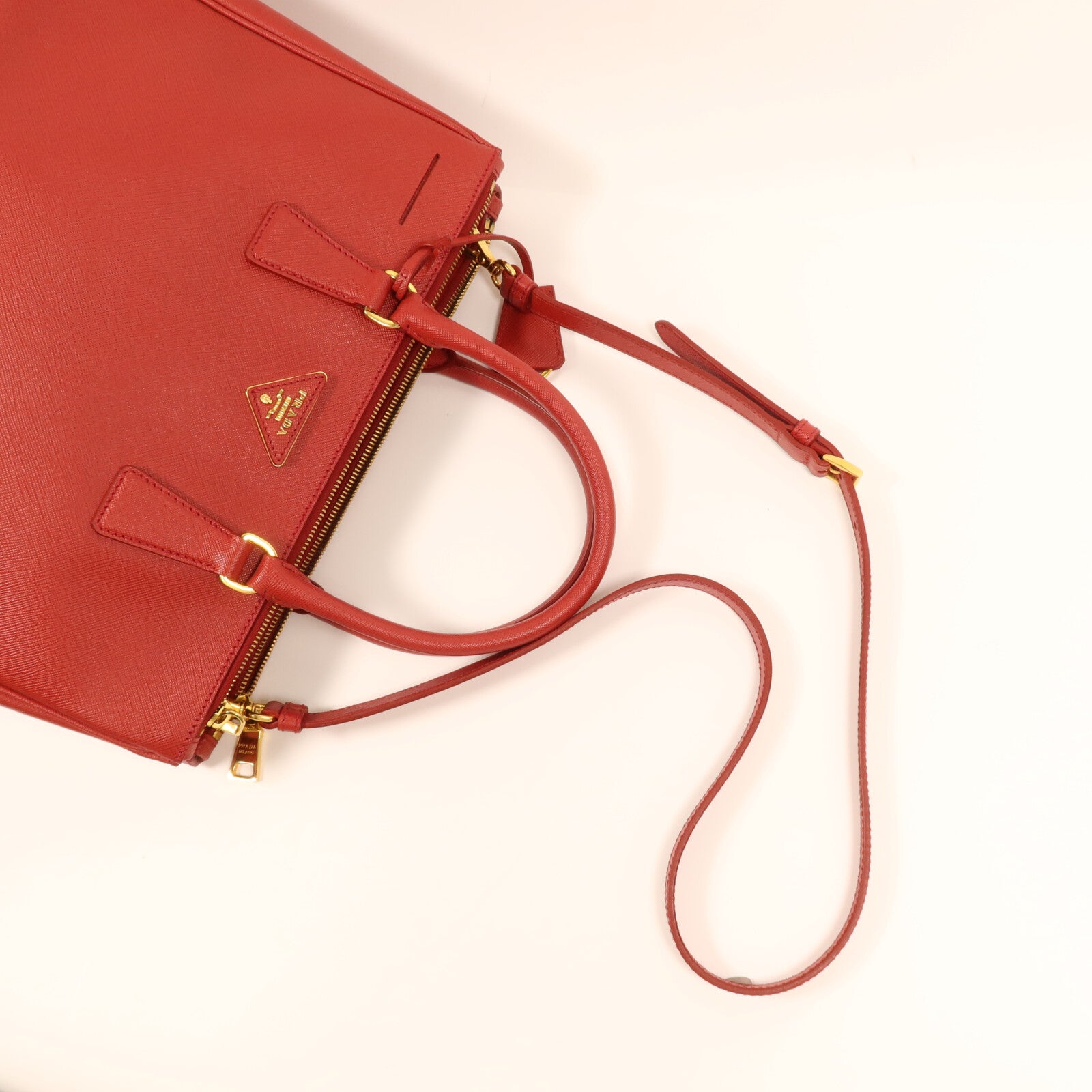 PRADA Saffiano皮革Double Zip Medium金扣手挽肩背兩用袋
