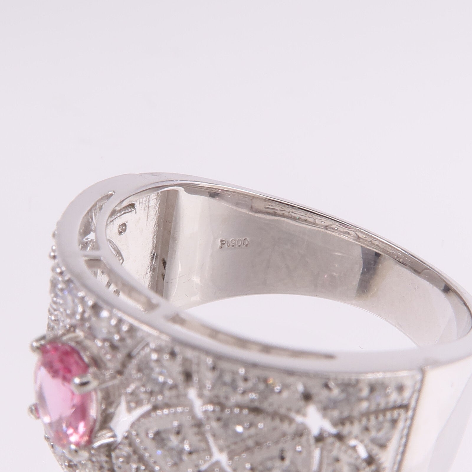 JEWELRY PT900鉑金Pink Sapphire Diamond Ring粉紅色藍寶石/鑽石戒指US#8.25