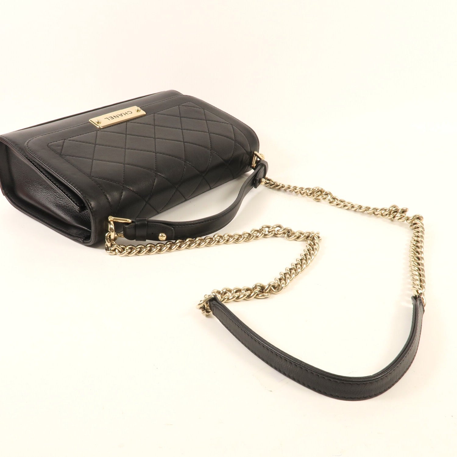 CHANEL 牛皮皮革Chain Shoulder金扣鏈帶手挽肩背兩用袋