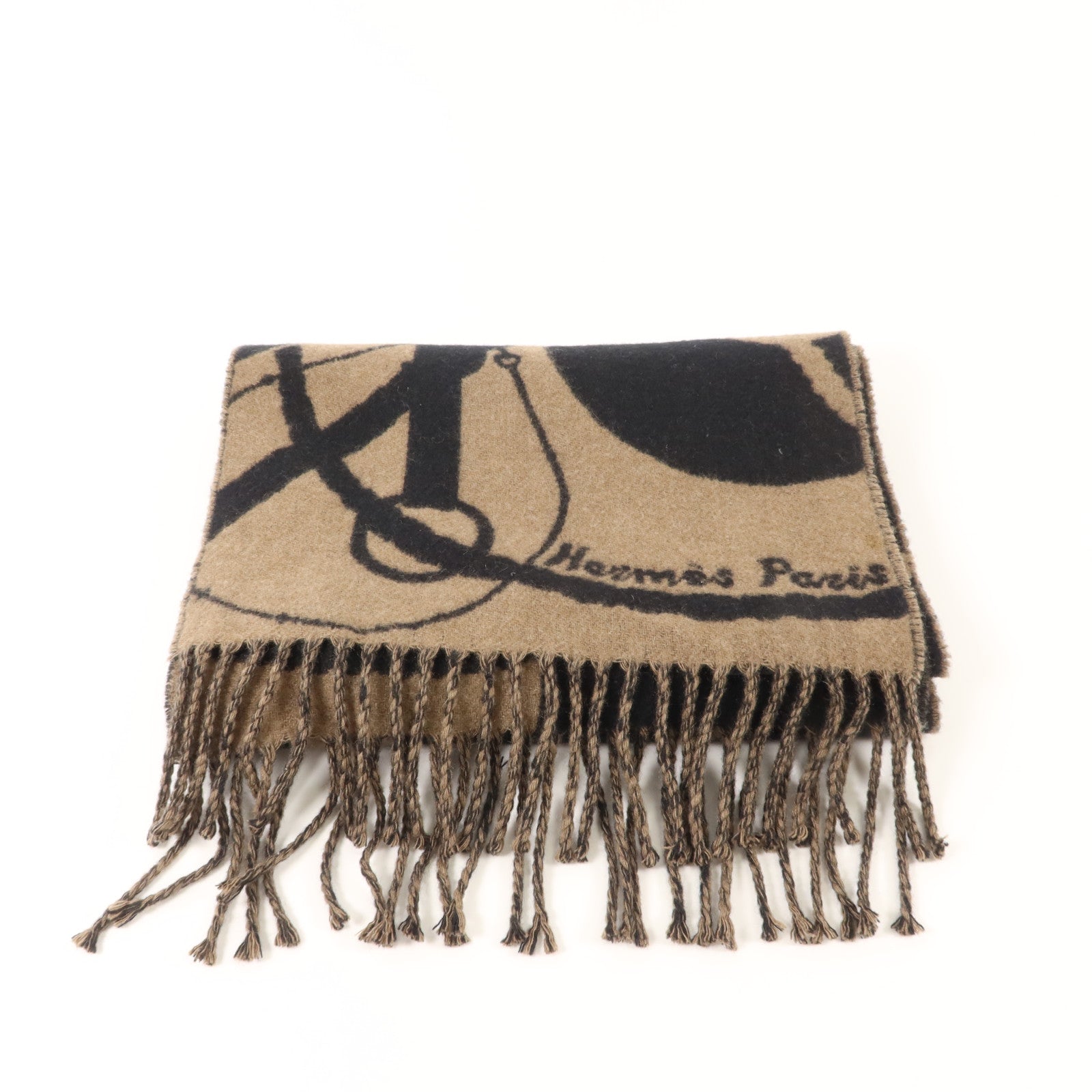 HERMES 羊絨Clic-Clac Scarf 150x25cm頸巾Noir/Etoupe