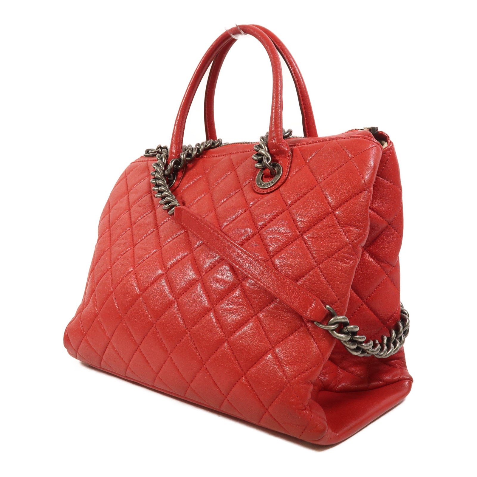 CHANEL 牛皮皮革2 Way Shoulder銀扣鏈帶手挽肩背兩用袋