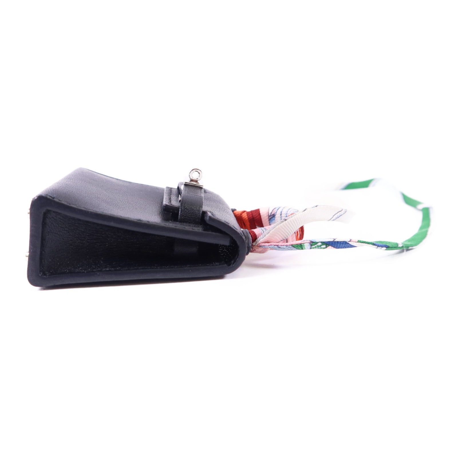 HERMES Tadelakt皮革Kelly Bag Charm 銀扣掛飾Noir