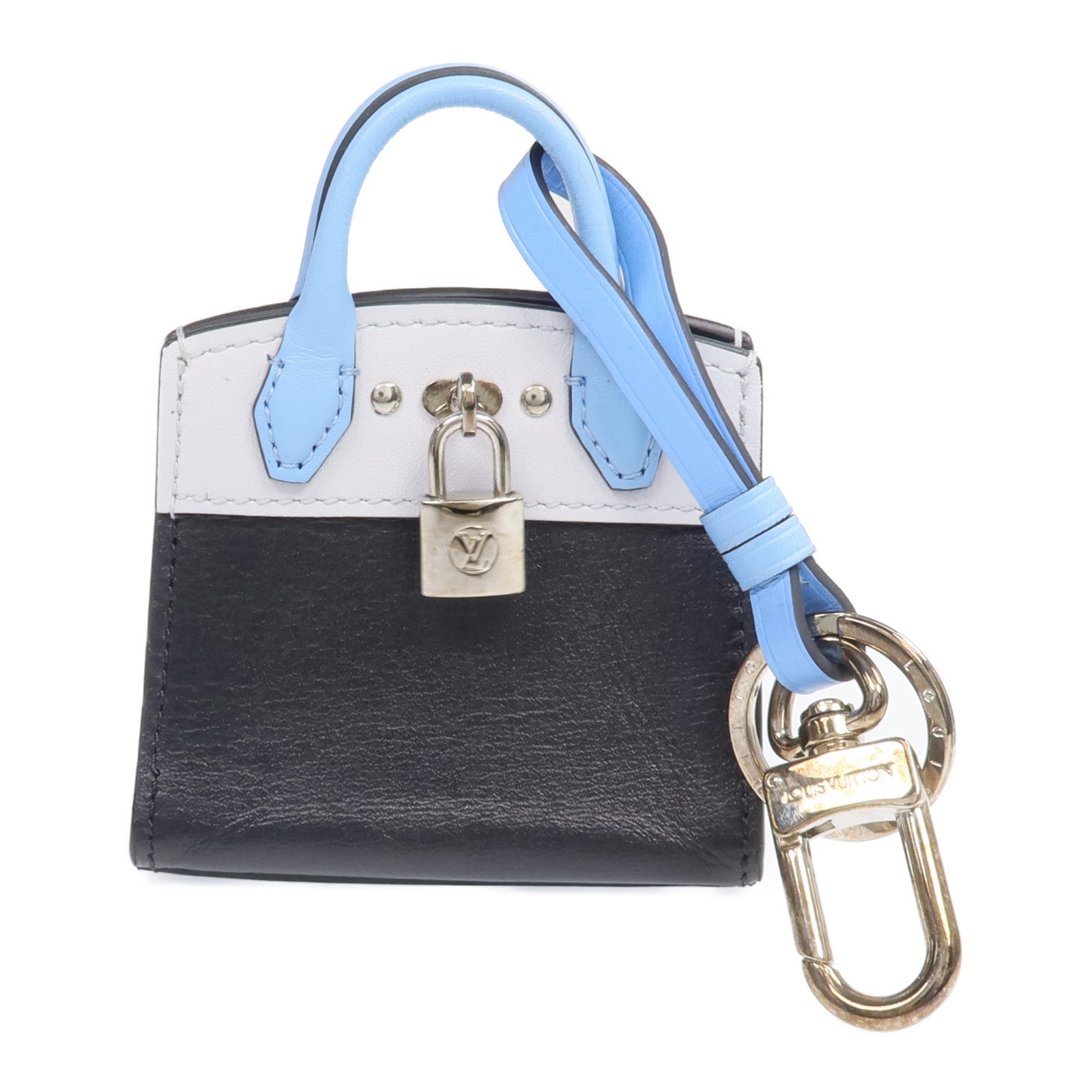 LOUIS VUITTON 牛皮皮革City Steamer Key Chain銀扣掛飾