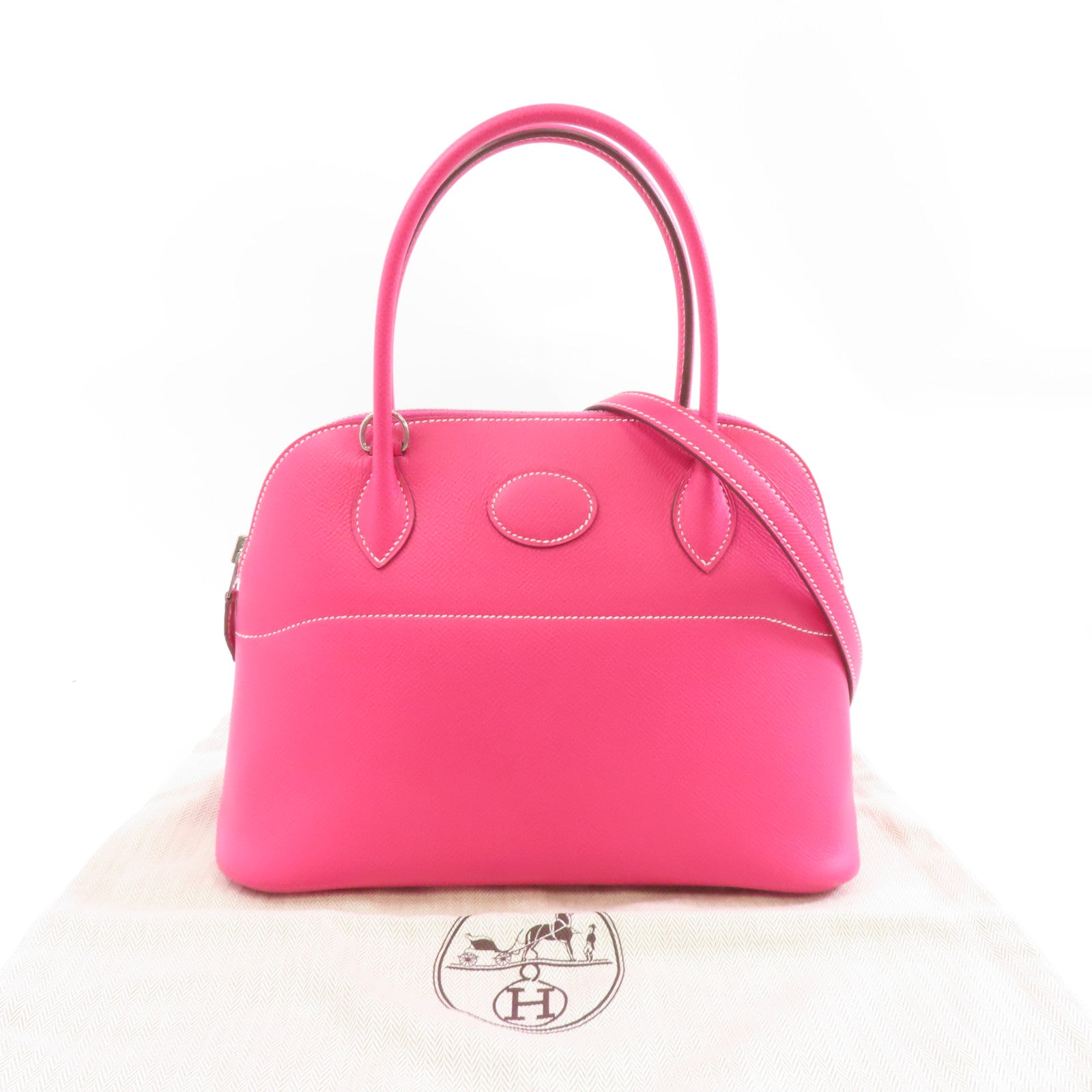 HERMES Epsom皮革Bolide 27銀扣手挽肩背兩用袋Rose Tyrien/粉紅色