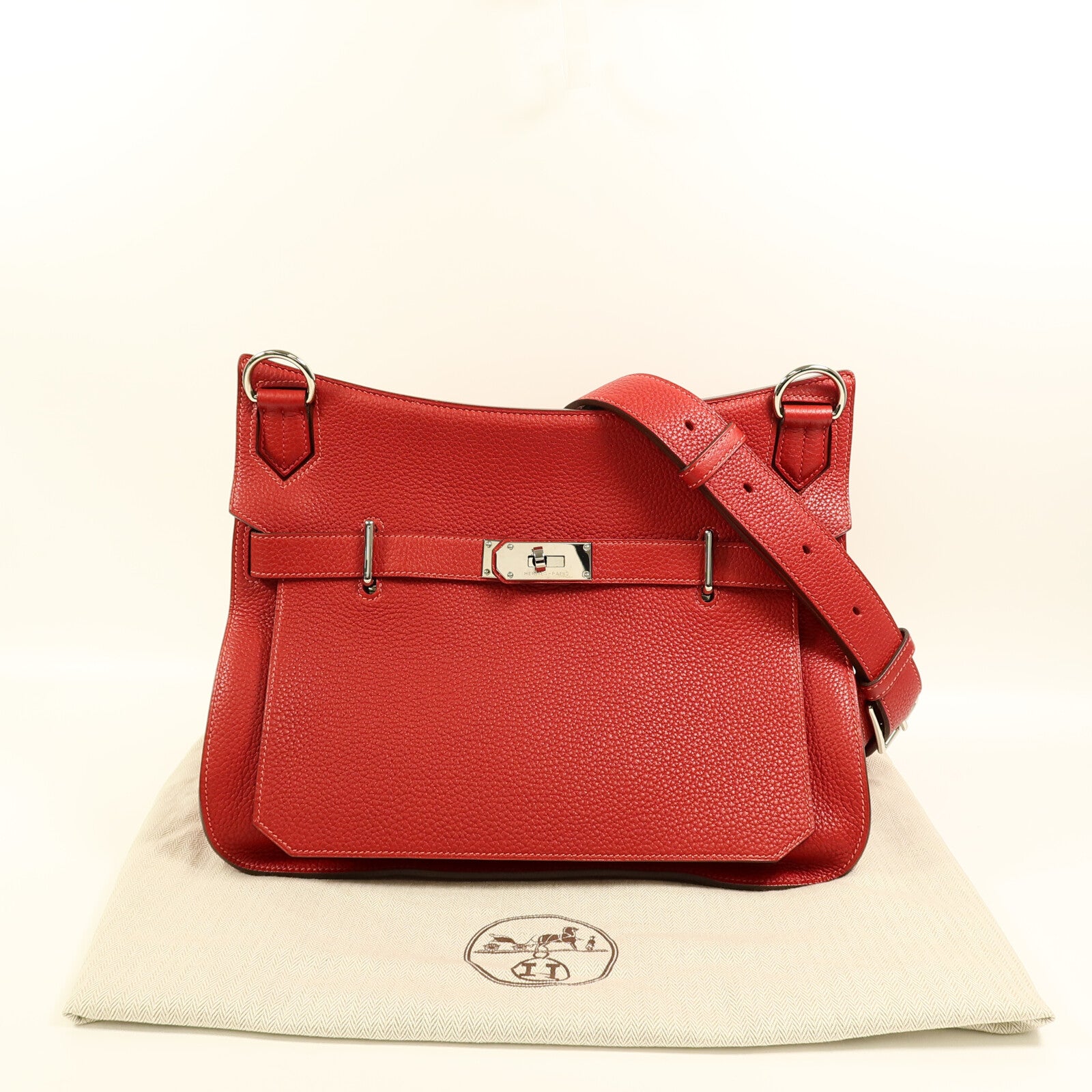 HERMES Togo皮革Jypsiere 34肩背袋Rouge Casaque