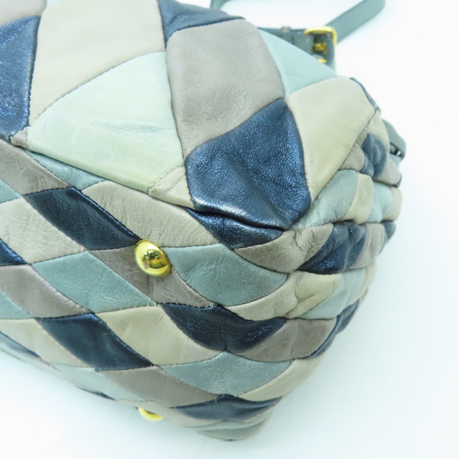Miu Miu 【激減優惠】牛皮皮革2 Way Shoulder金扣手挽肩背兩用袋藍色/灰色