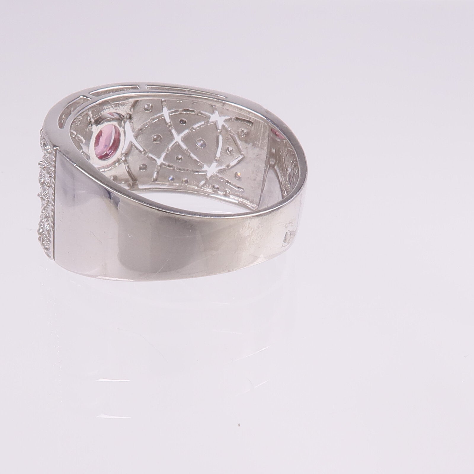 JEWELRY PT900鉑金Pink Sapphire Diamond Ring粉紅色藍寶石/鑽石戒指US#8.25