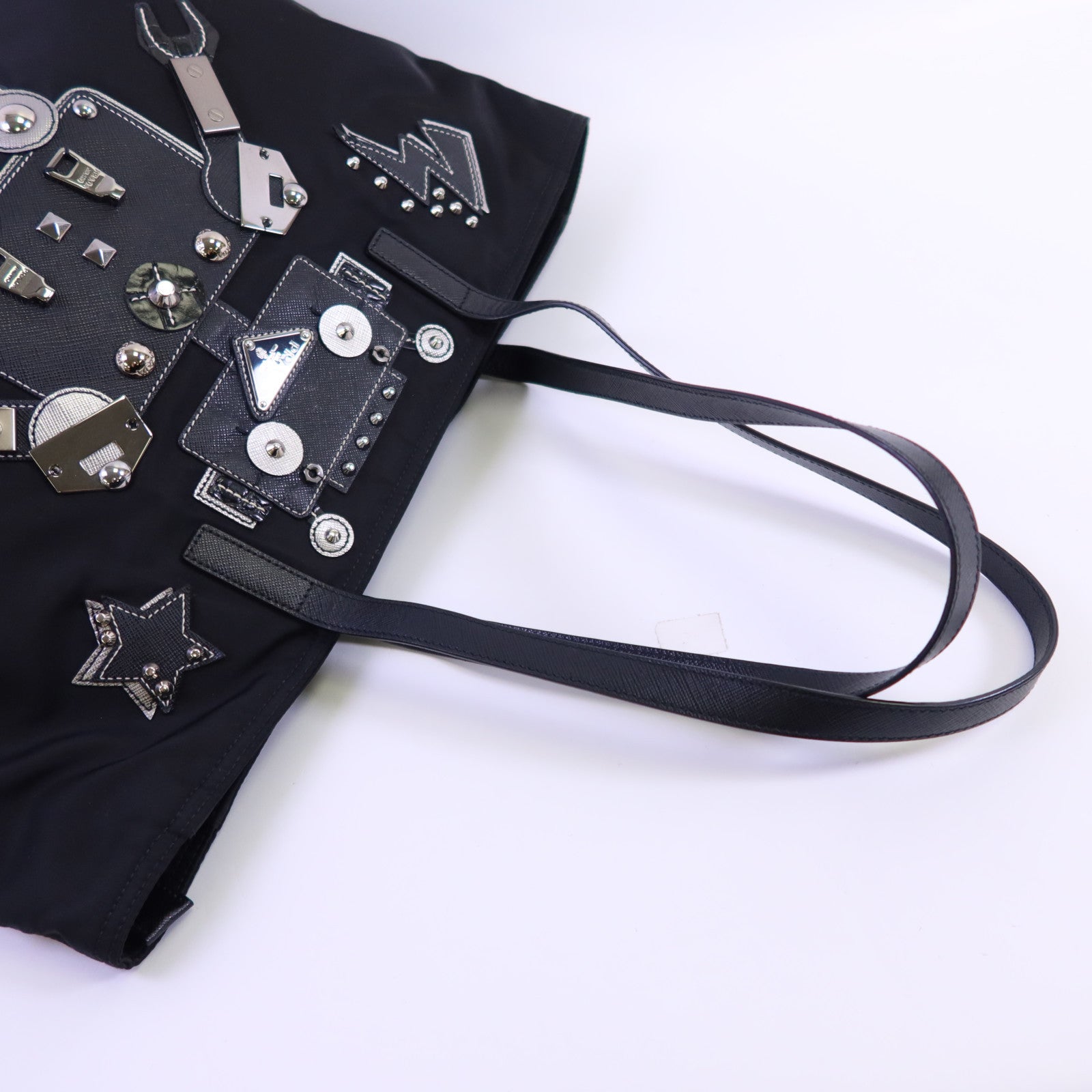 PRADA 尼龍Tote Bag銀扣肩背袋