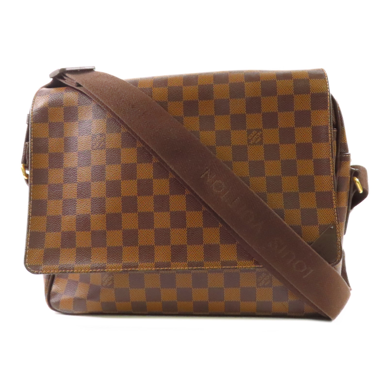 LOUIS VUITTON Damier Shelton MM金扣肩背袋棕色