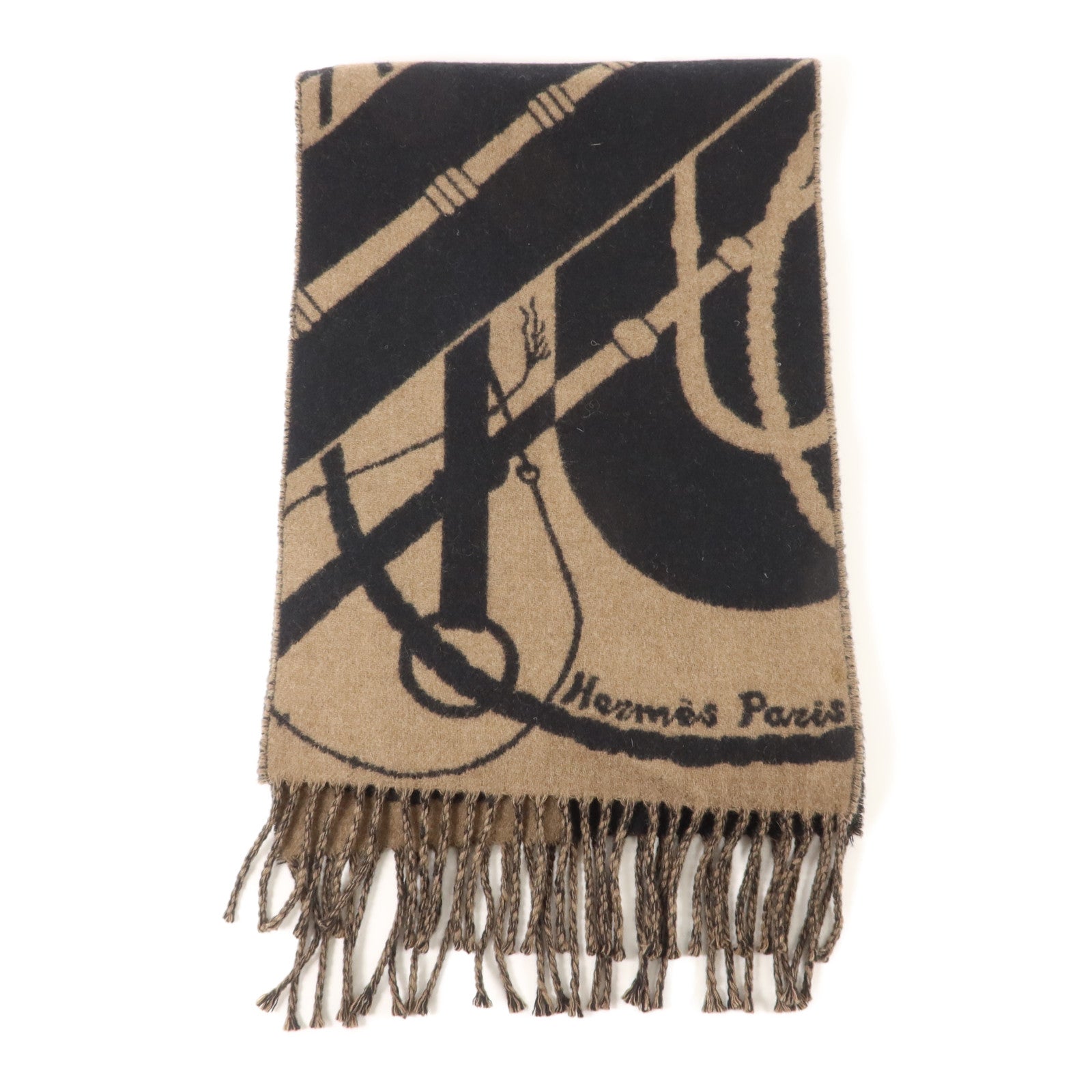 HERMES 羊絨Clic-Clac Scarf 150x25cm頸巾Noir/Etoupe