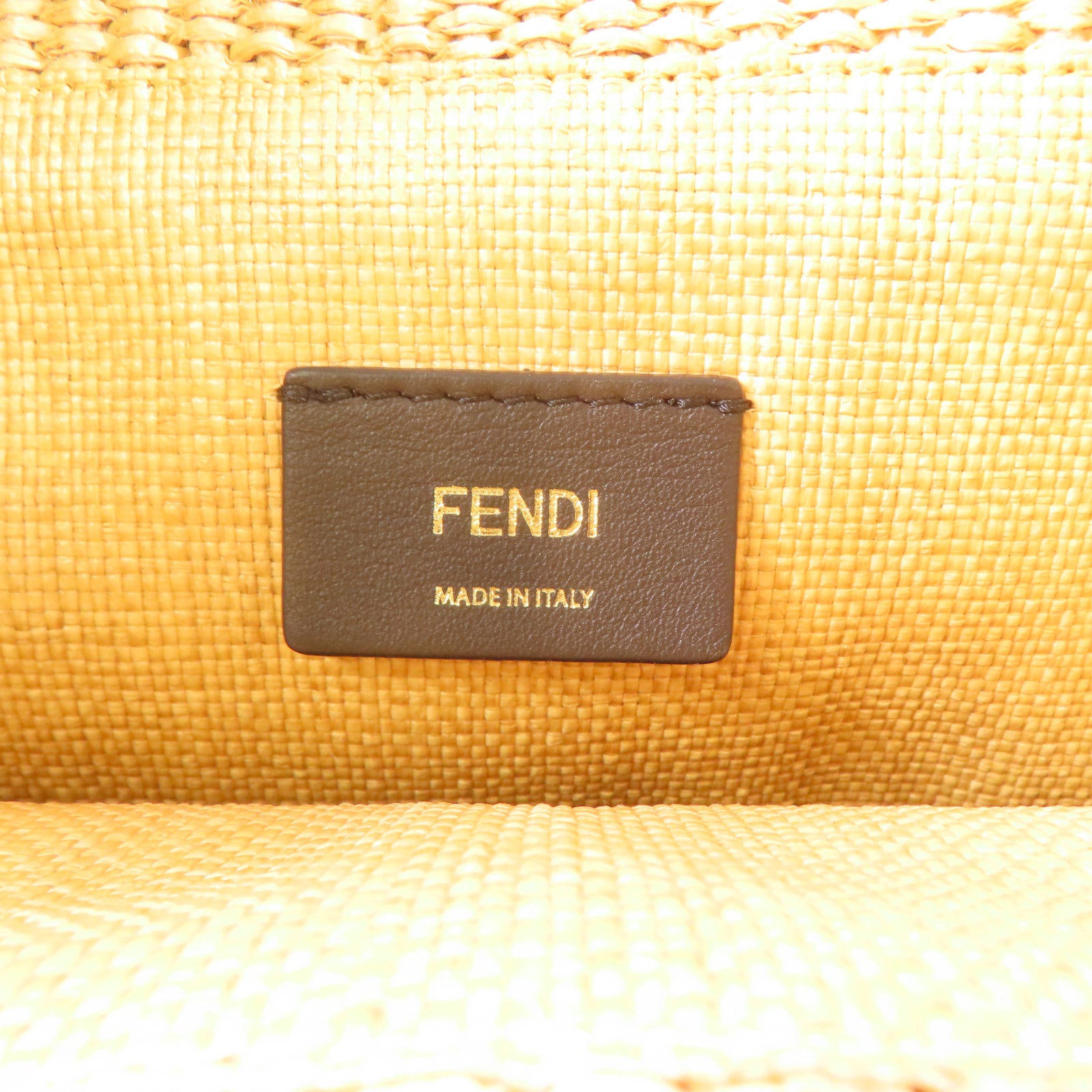 FENDI Woven Straw Sunshine Medium Tote金扣手挽肩背兩用袋淺褐色