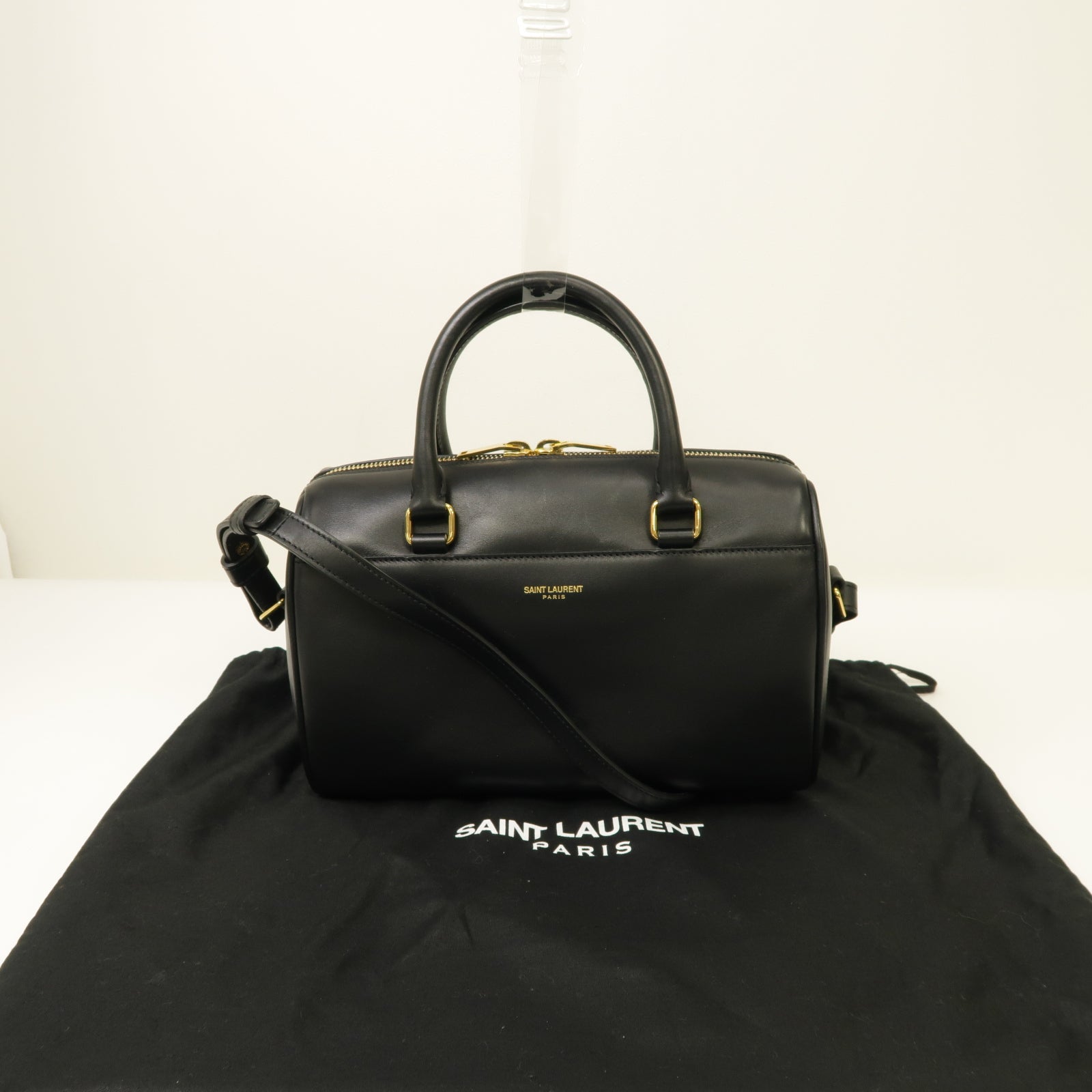 YVES SAINT LAURENT 牛皮皮革 2 Way Bag 金扣手挽肩背兩用袋黑色