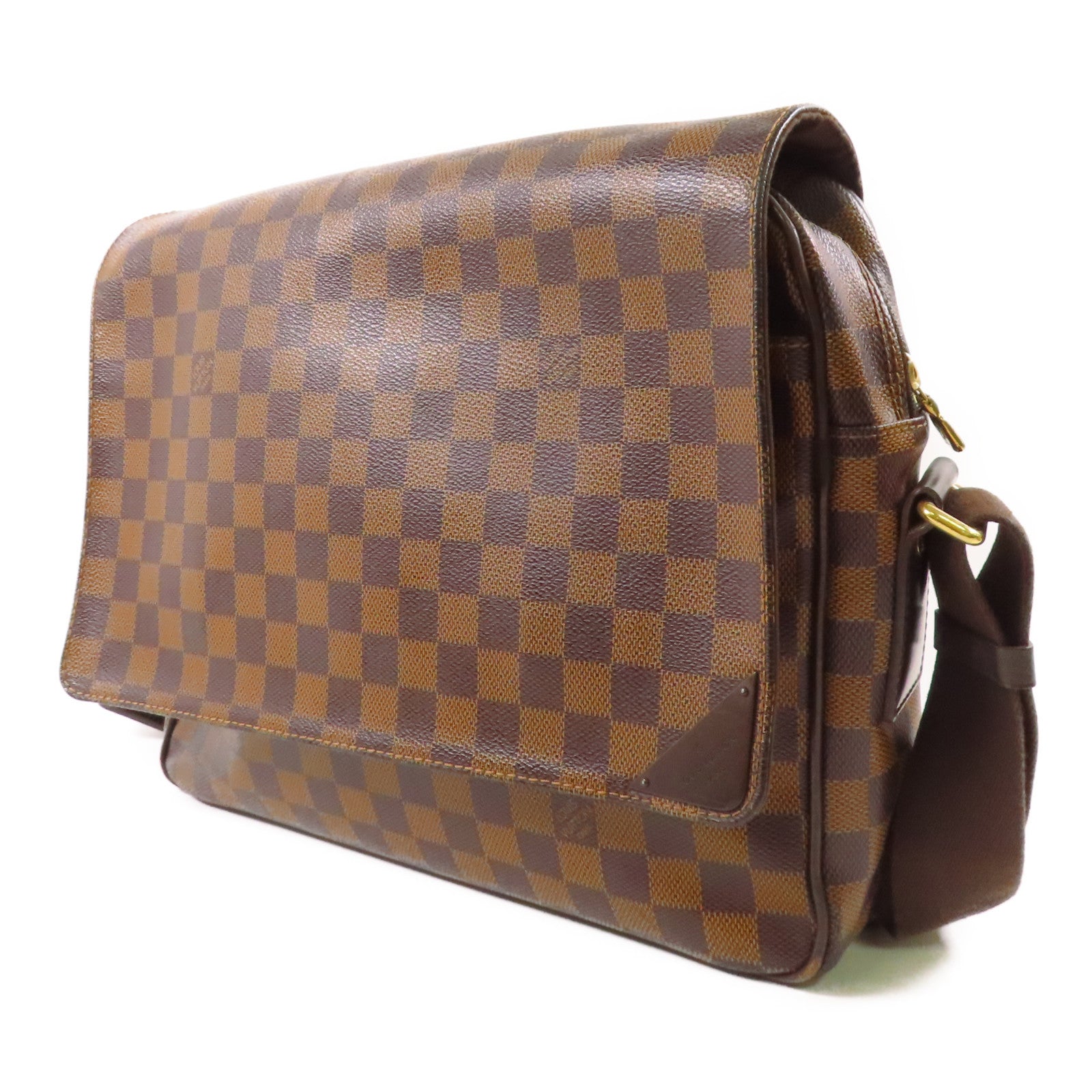 LOUIS VUITTON Damier Shelton MM金扣肩背袋棕色