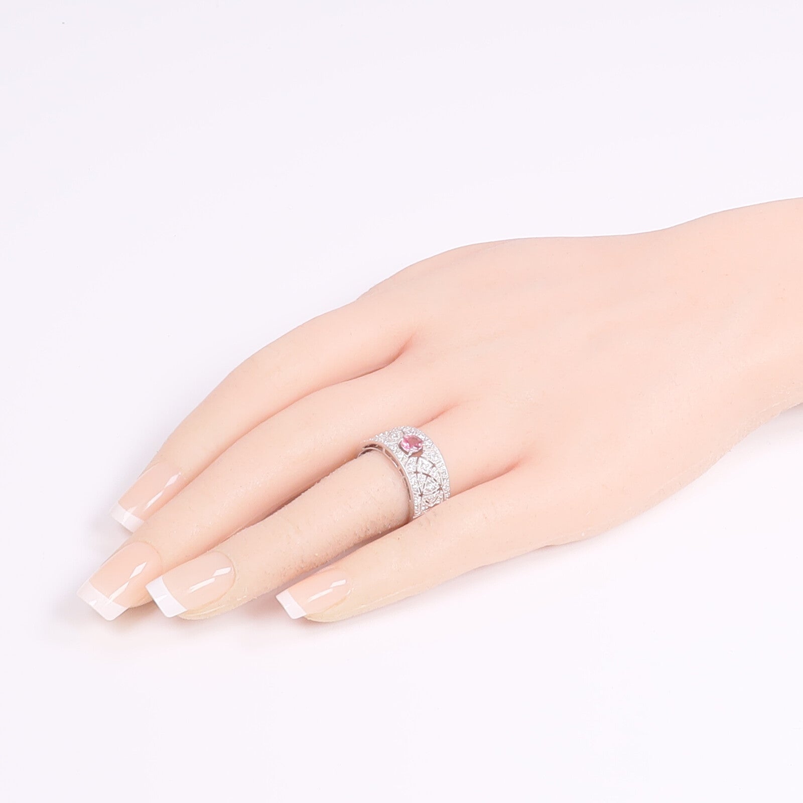 JEWELRY PT900鉑金Pink Sapphire Diamond Ring粉紅色藍寶石/鑽石戒指US#8.25