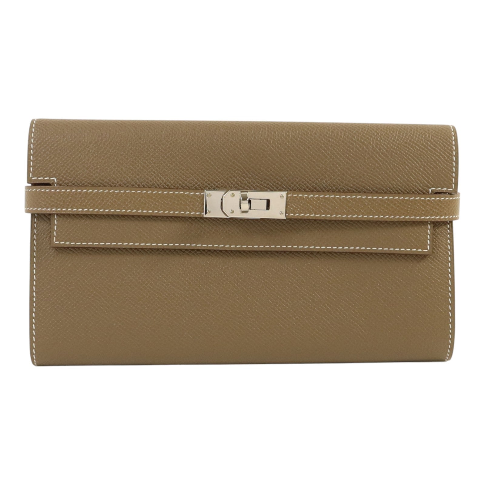 HERMES Epsom皮革Kelly Long Wallet銀扣長錢包Etoupe