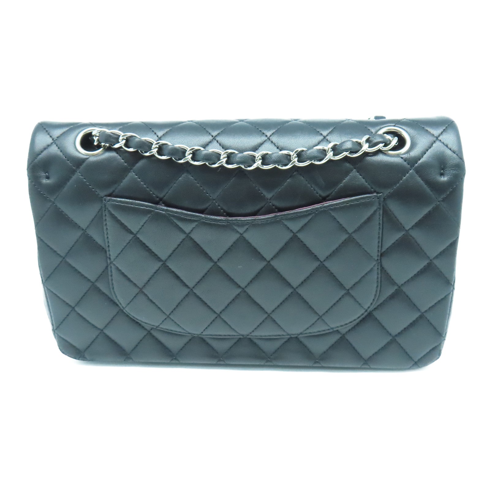CHANEL rhombic sheepskin leather Chain Shoulder silver buckle chain shoulder bag black