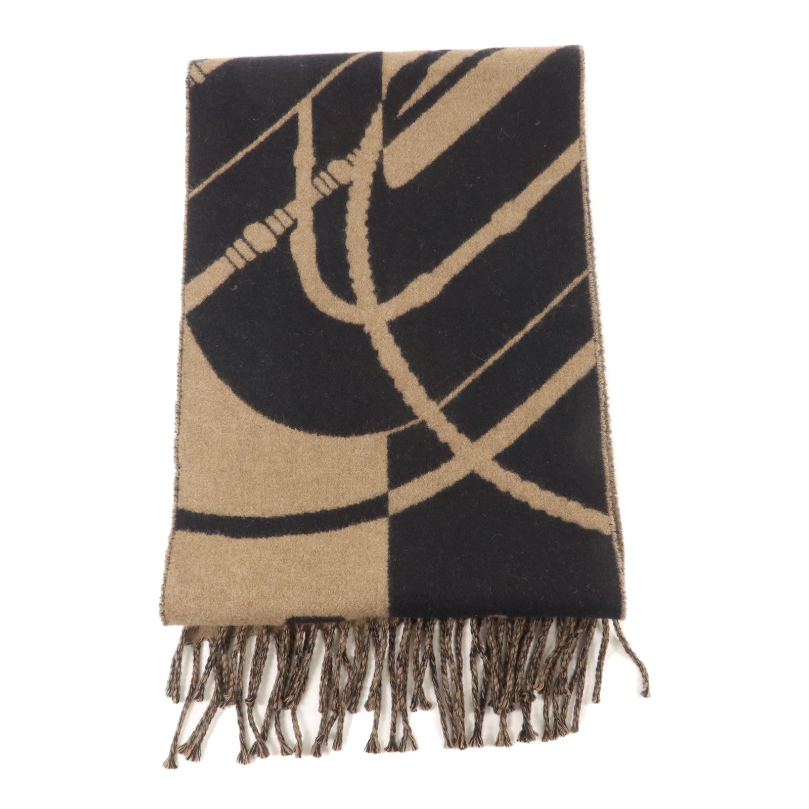 HERMES 羊絨Clic-Clac Scarf 150x25cm頸巾Noir/Etoupe