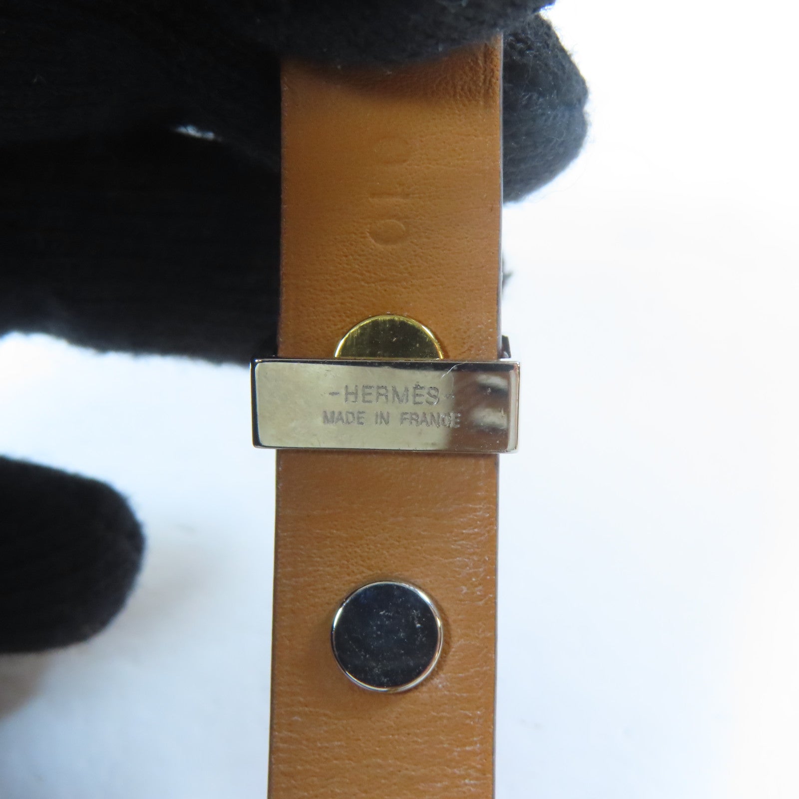 HERMES 金屬/皮革Mini Dog Bracelet手鐲粉紅色/金色/銀色#15.5cm